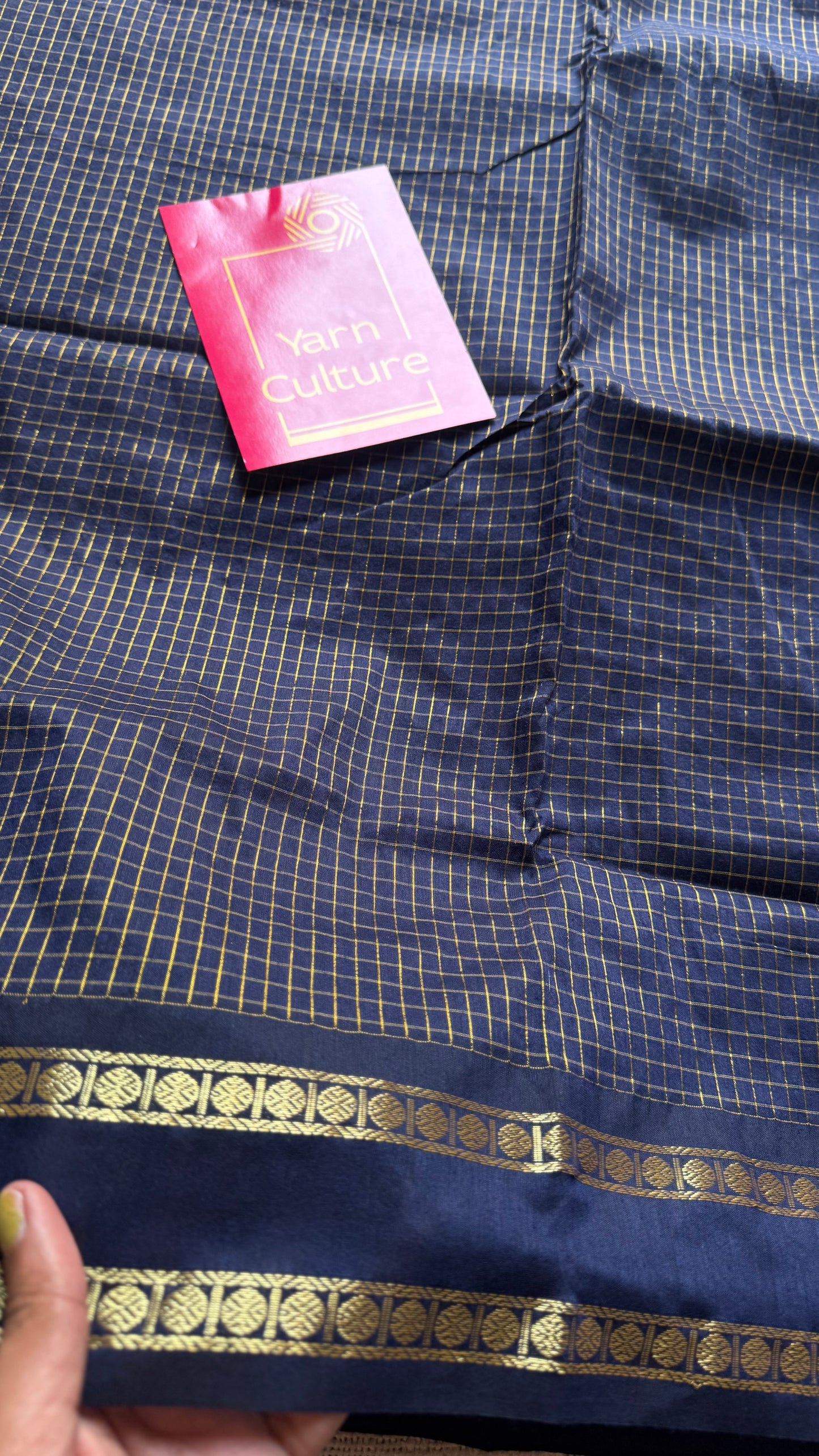 Midnight blue, arani zari checks saree, cotton silk - YCCOTNARFE48