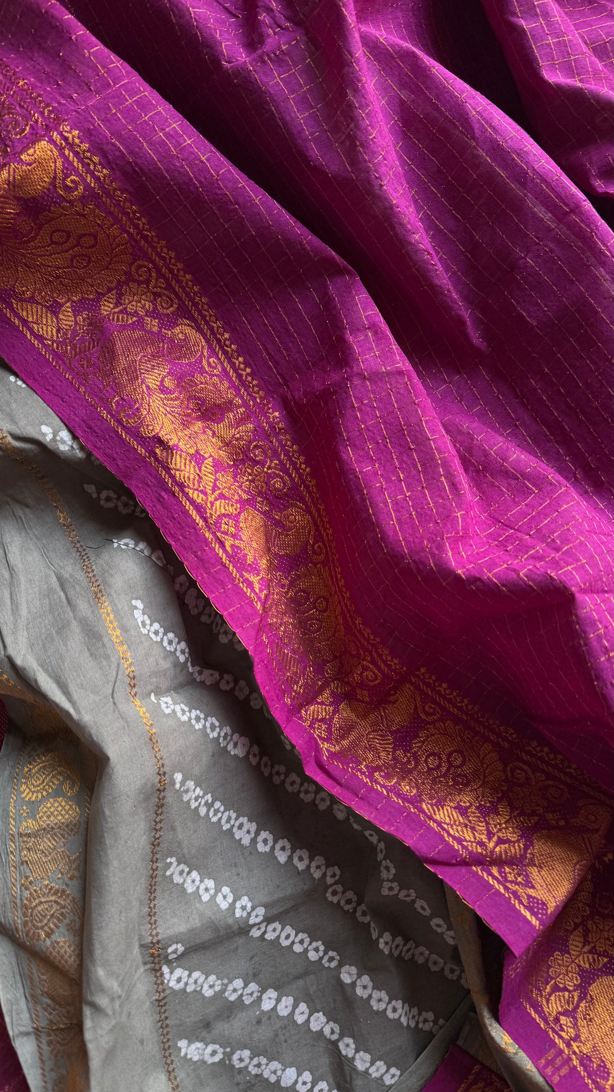 Purple pink (vadamalli) with grey, cotton half and half saree - YCCOTNIDOC145