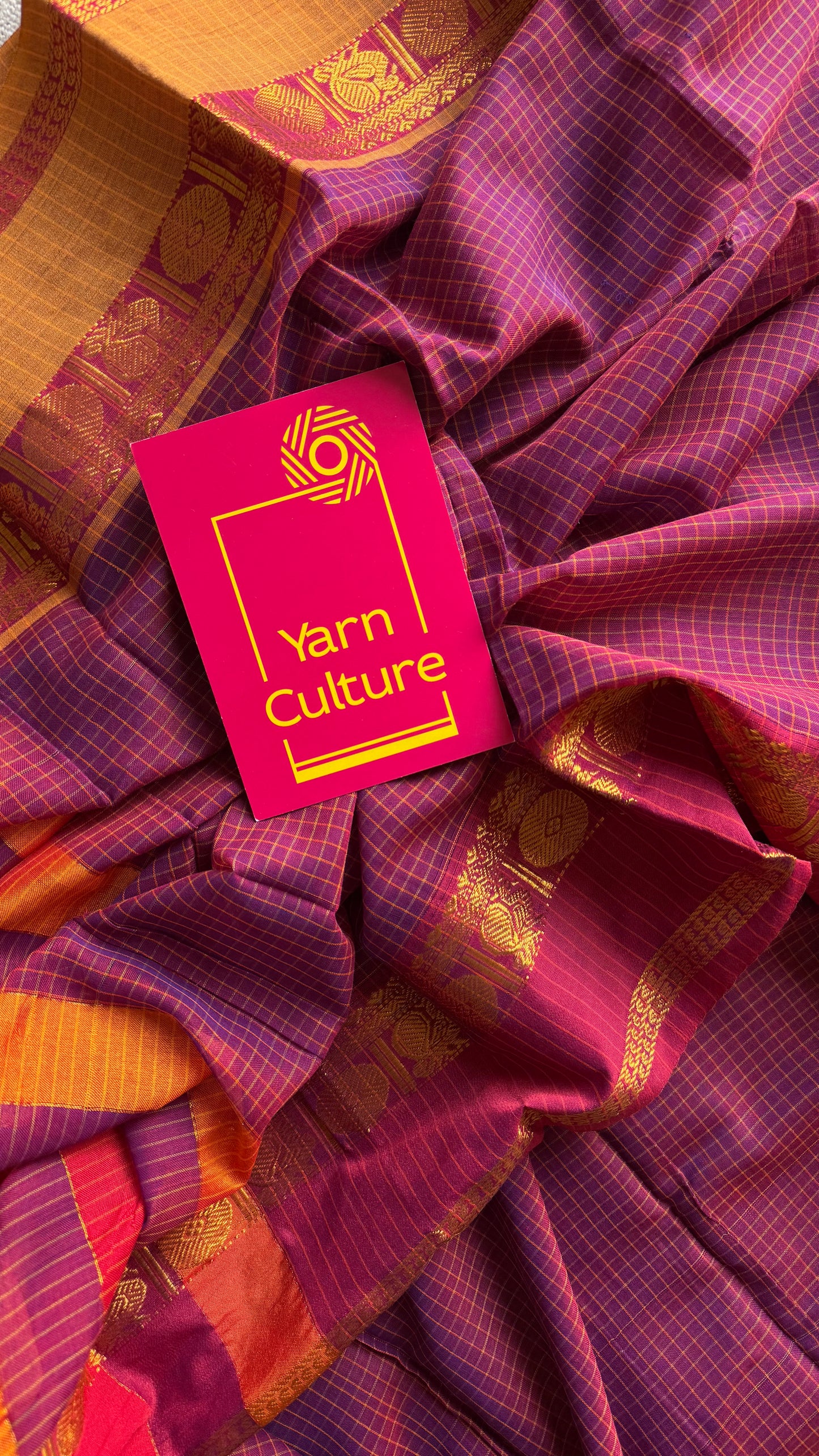 Berry pink checks with red and yellow ganga jamuna borders, premium narayanpet soft cotton - YCWOTDNPJA156