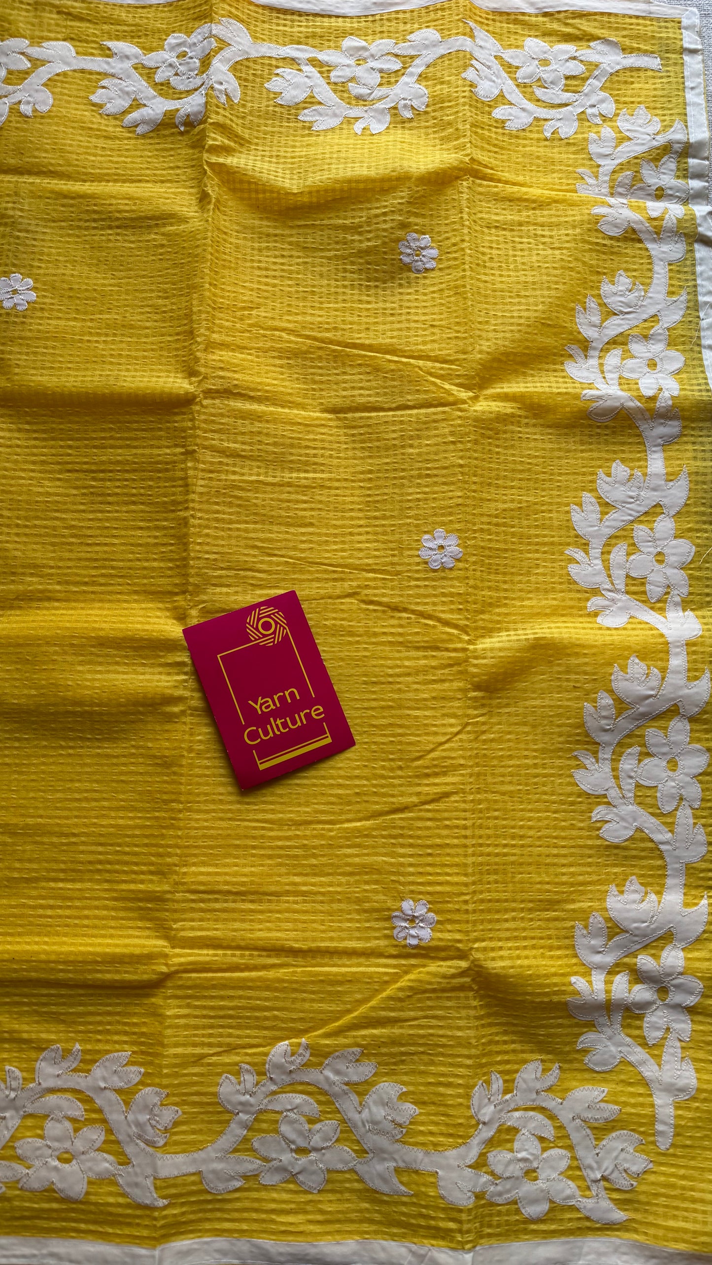 Aam Ras - yellow kota saree with white floral cut work - YCTORKDAP16