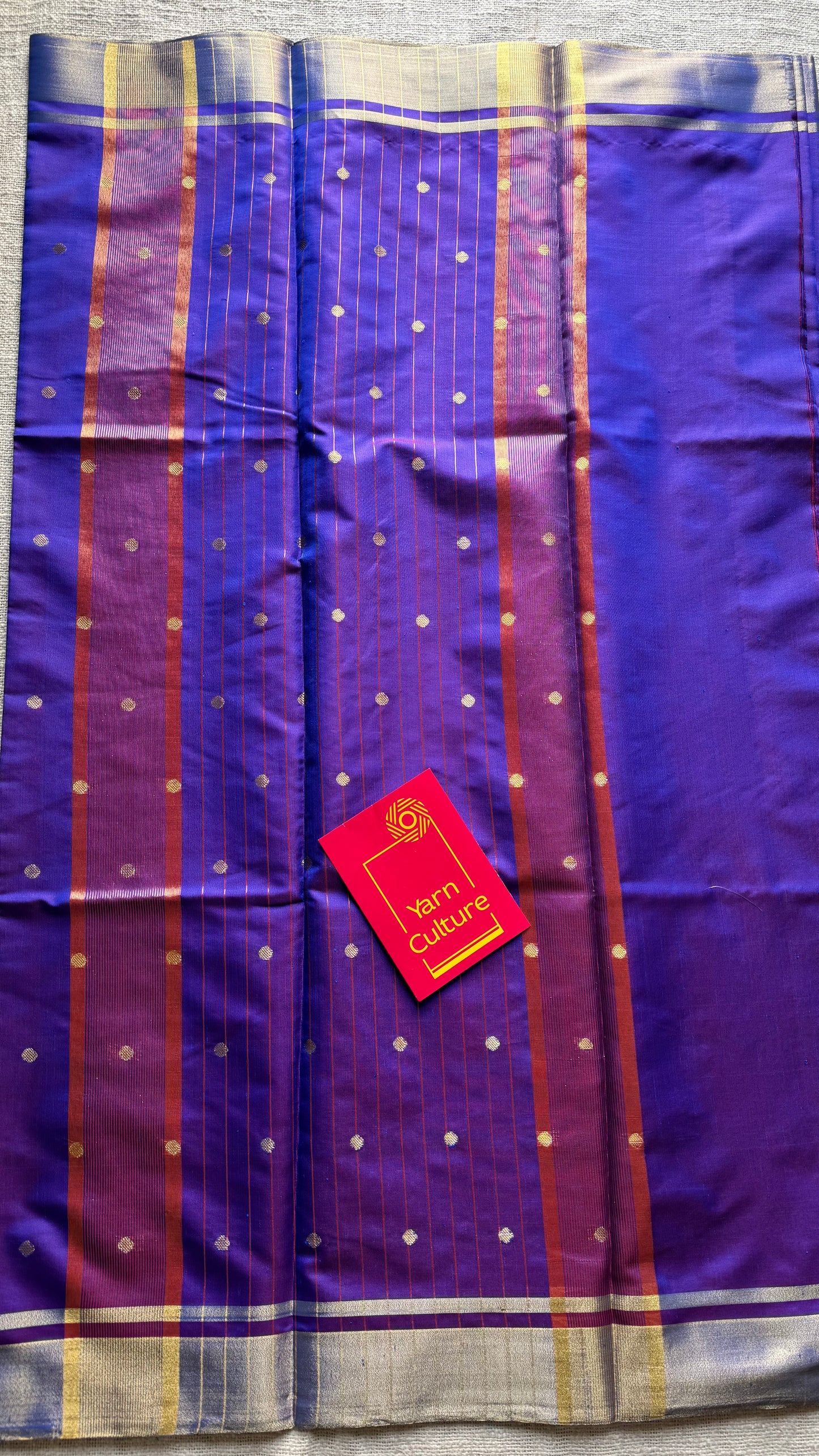 Purple with antique gold silver dual tone border & buttas, semi katan silk - YCBLSSJA19