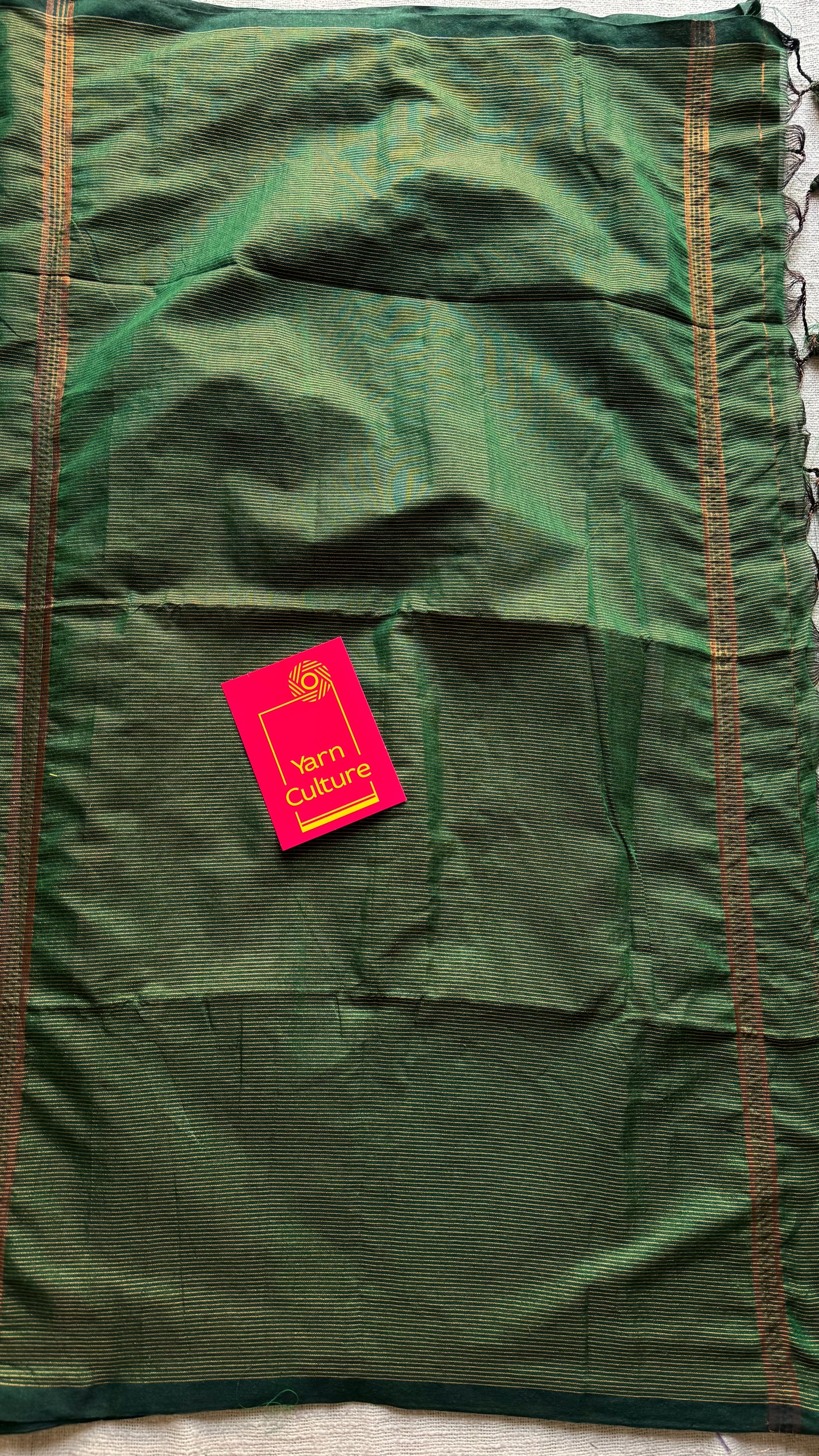 Dark green, gold zari stripes, soft cotton - YCBCKCZDE107