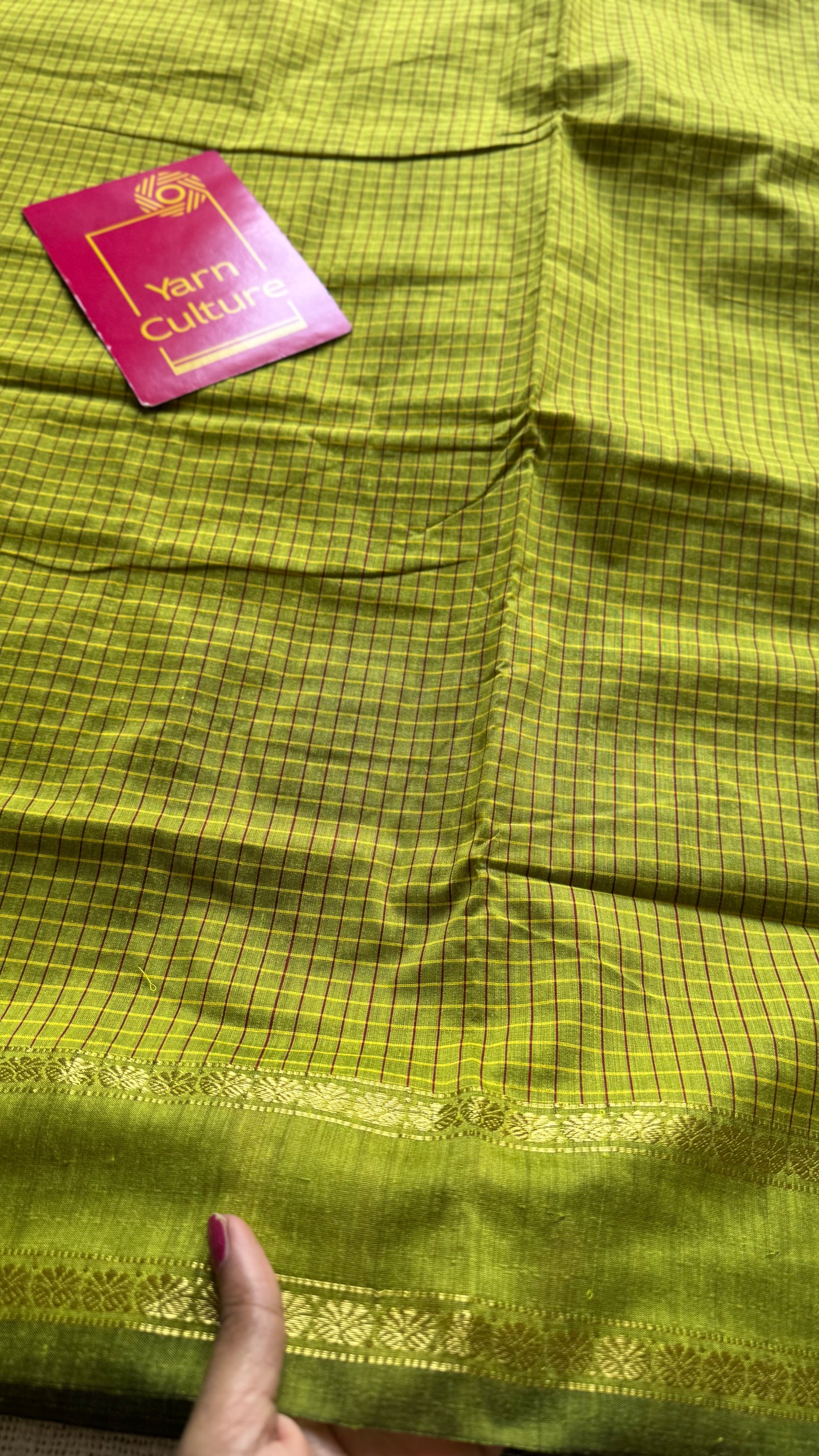 Olive Green, Arani checks, cotton silk - YCCOTNOCAR04