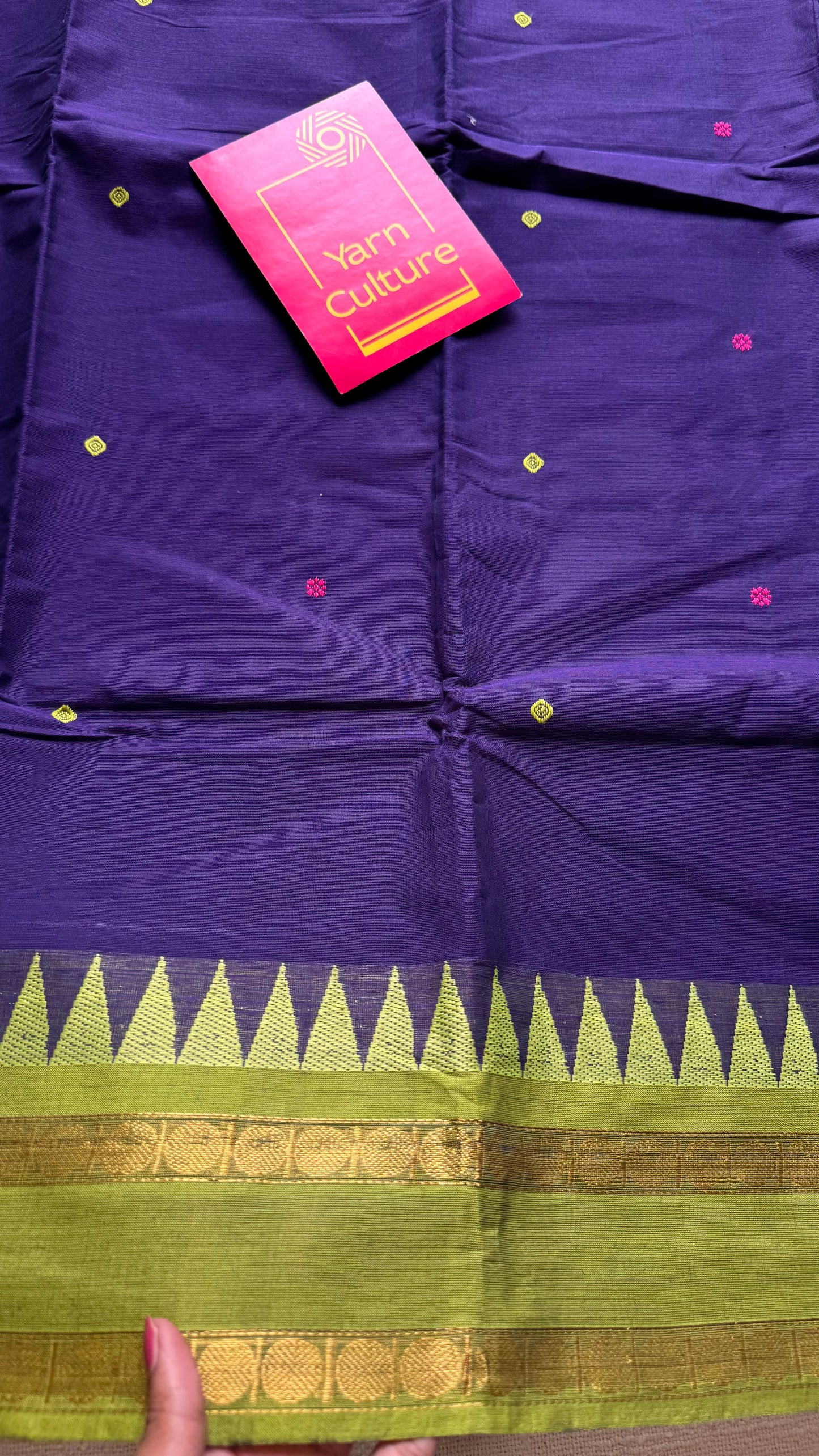 Kanchi cotton saree, royal blue with magenta and lime green dual border - YCCOTNAP97