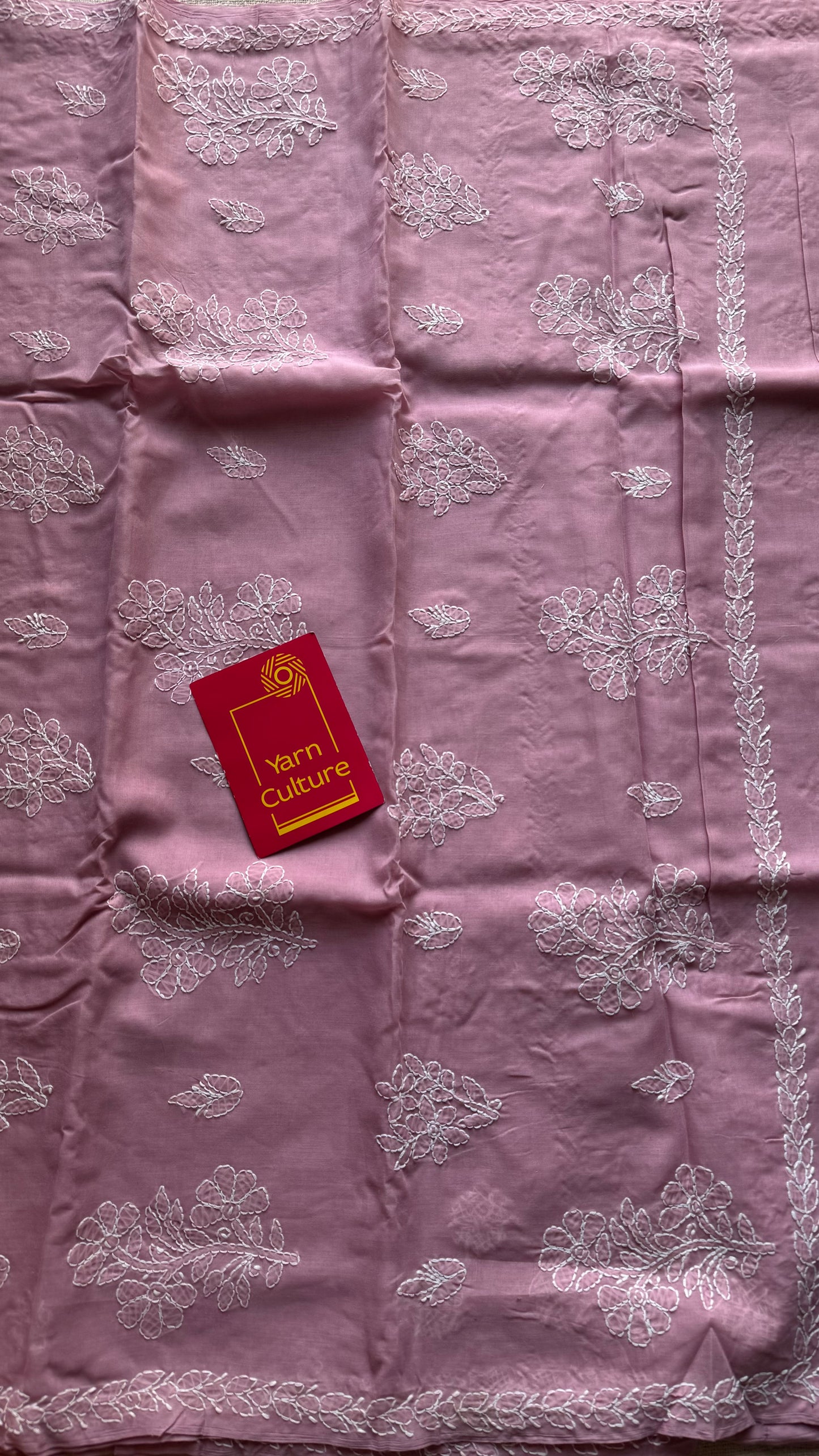Sahar - light mauve hand-embroidered chikankari cotton saree - YCLCKFE418
