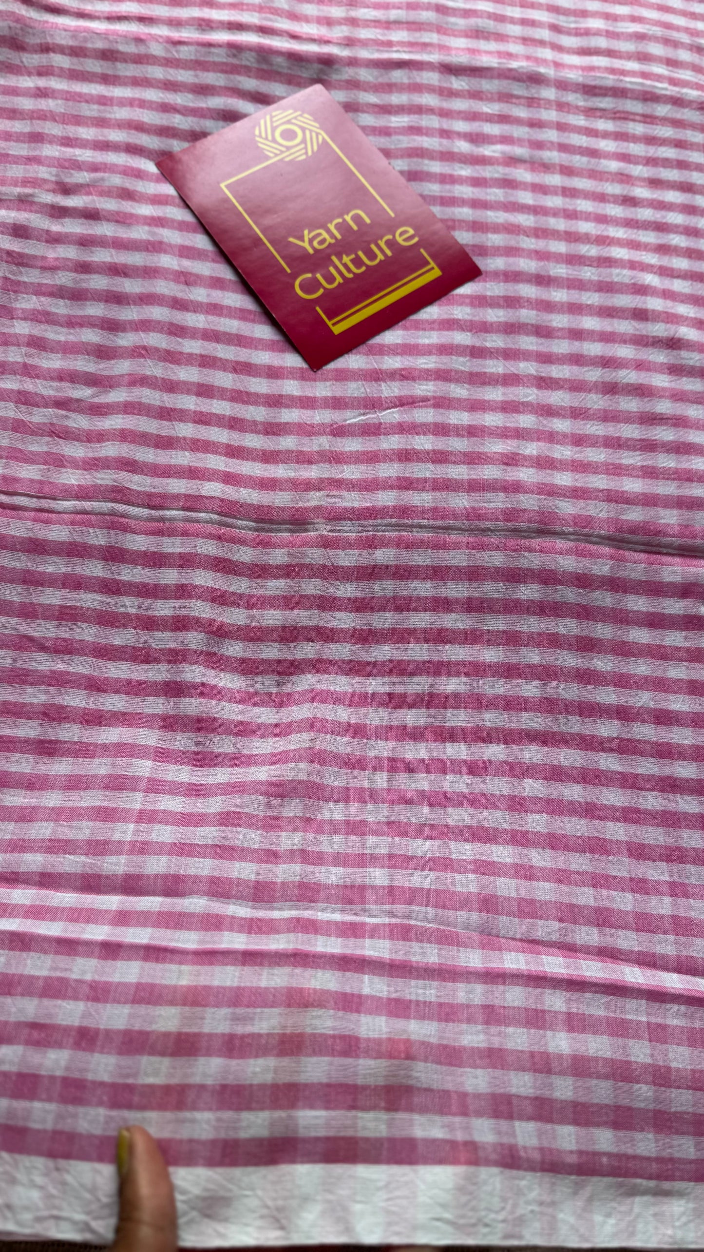 Light pink and white checkered mul cotton saree  - YCBCMCCMA28
