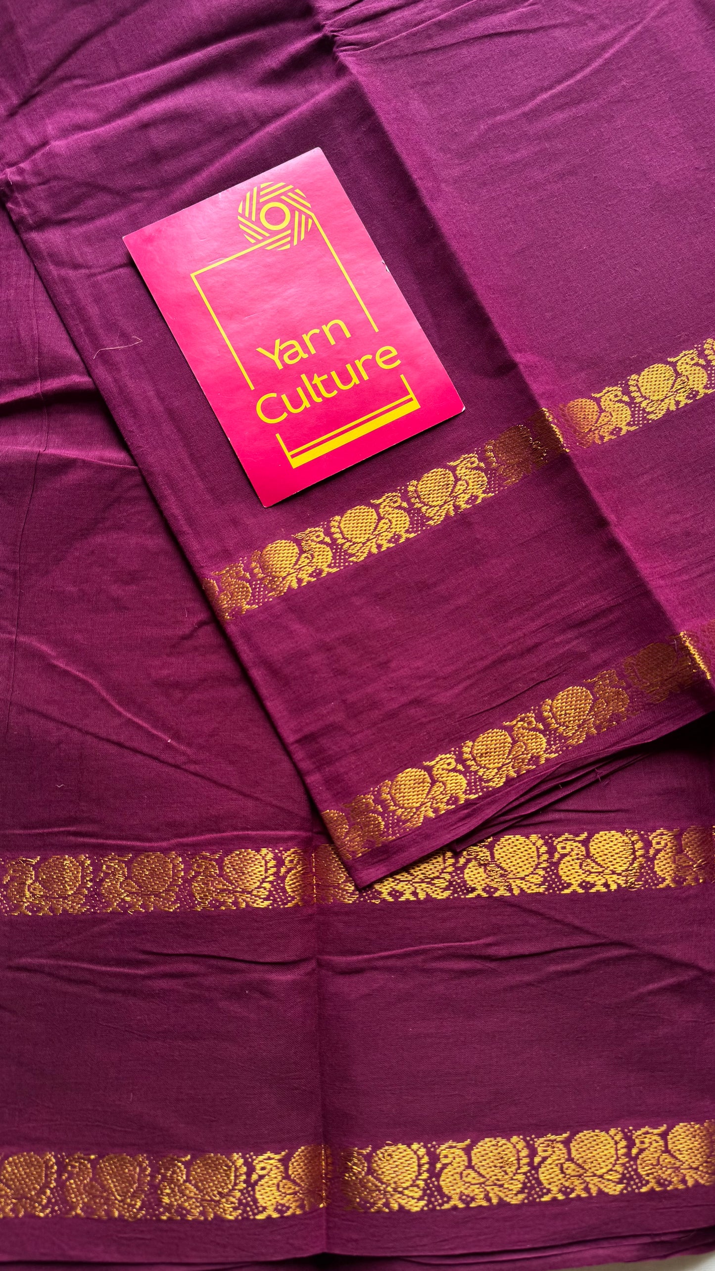 Dark purple pink (vadamalli) rettaipettu peacock double bordered, kattuchayam dyed madurai cotton saree  - YCCOTNMSAP210