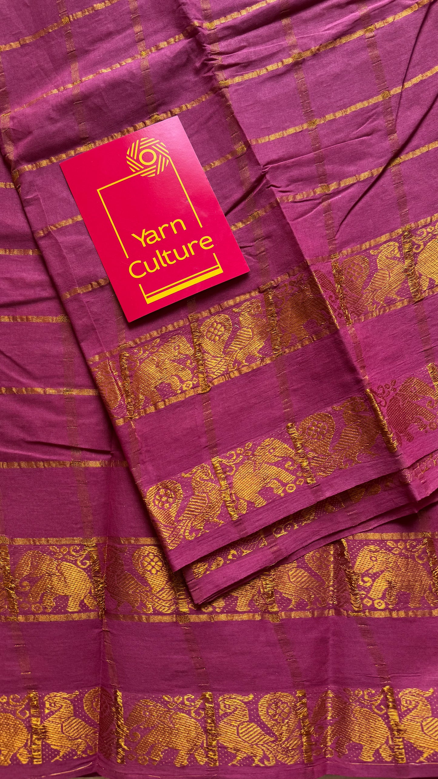 Mauve pink pavithra kattam with motif double border, kattuchayam dyed madurai cotton saree - YCCOTNMSAP178