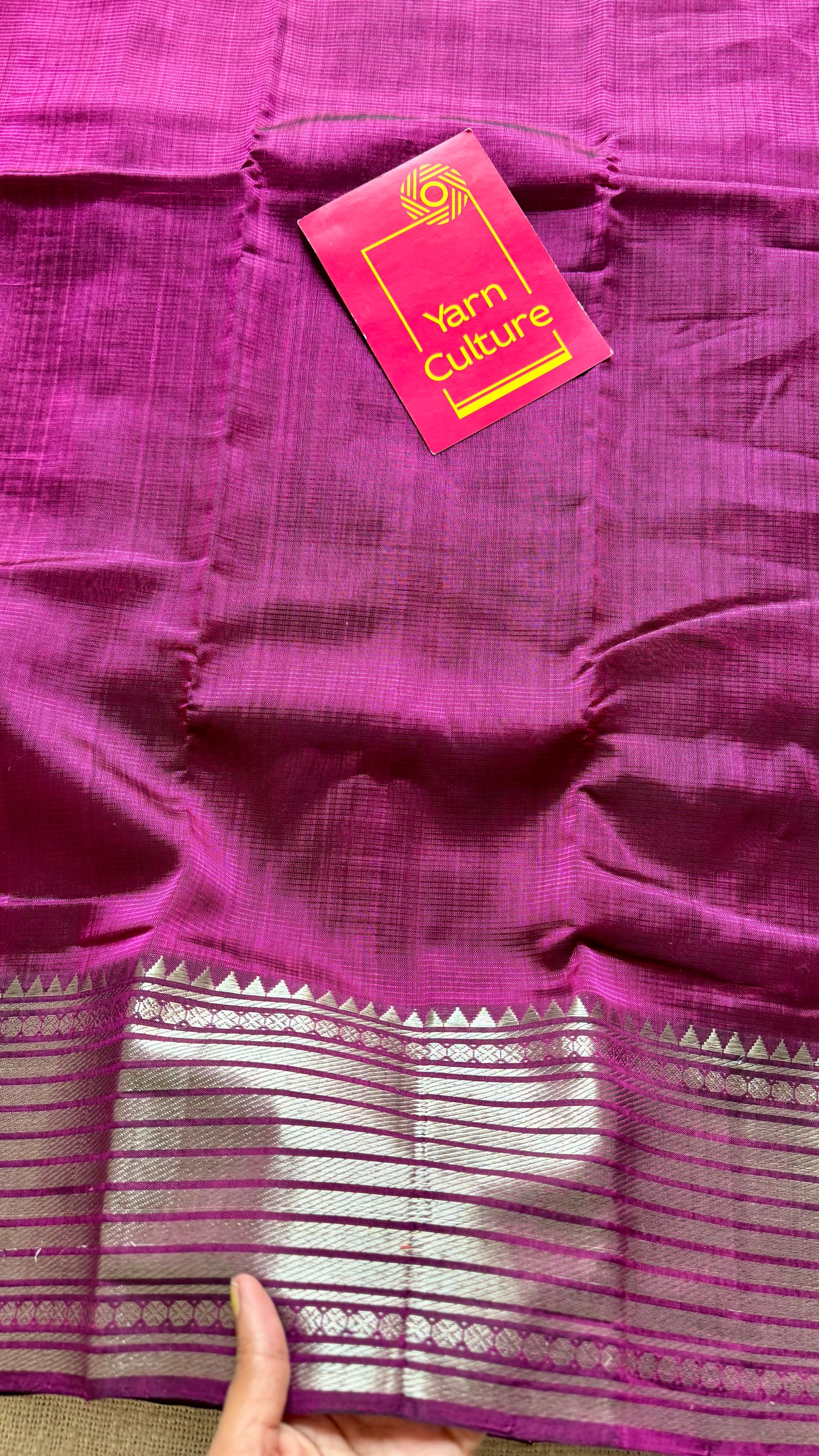 Purple pink with silver woven zari border, mangalgiri silk cotton, handwoven, soft, light weight- YCWOTDFEM406