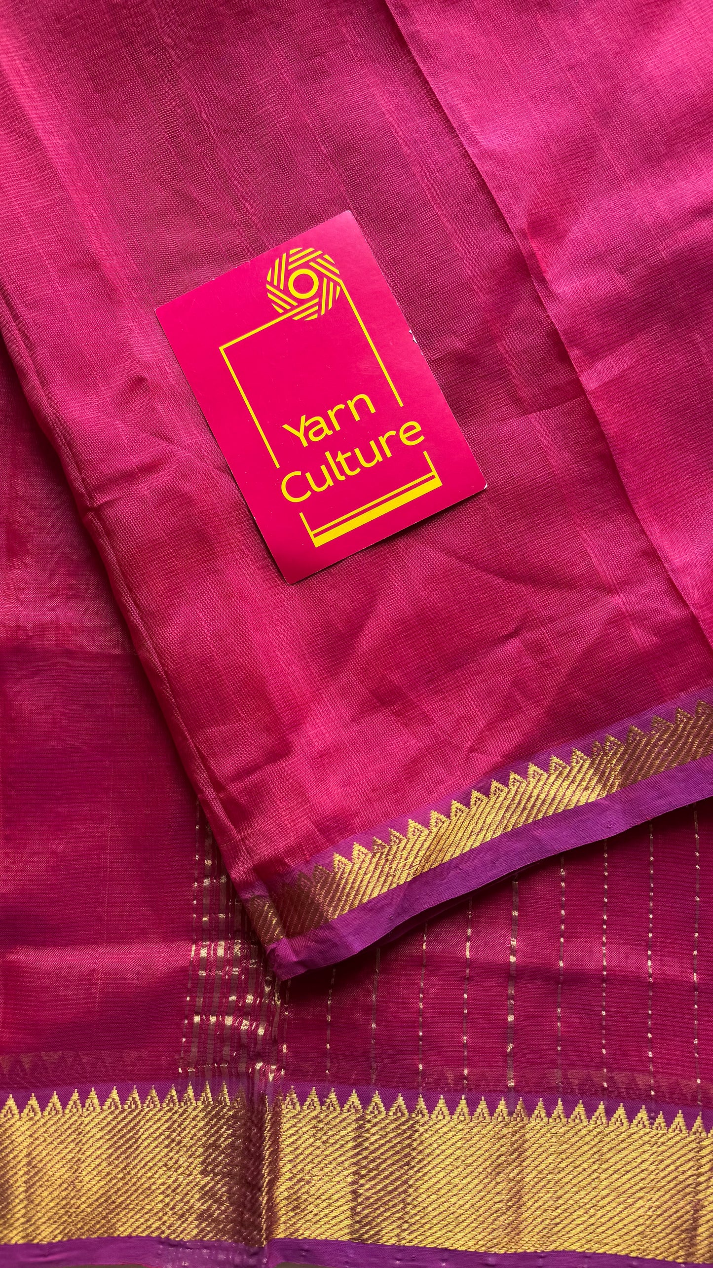 Plain hot pink dual tone with gold zari border, mangalgiri silk cotton, handwoven, soft, light weight - YCWOTDMSAP224