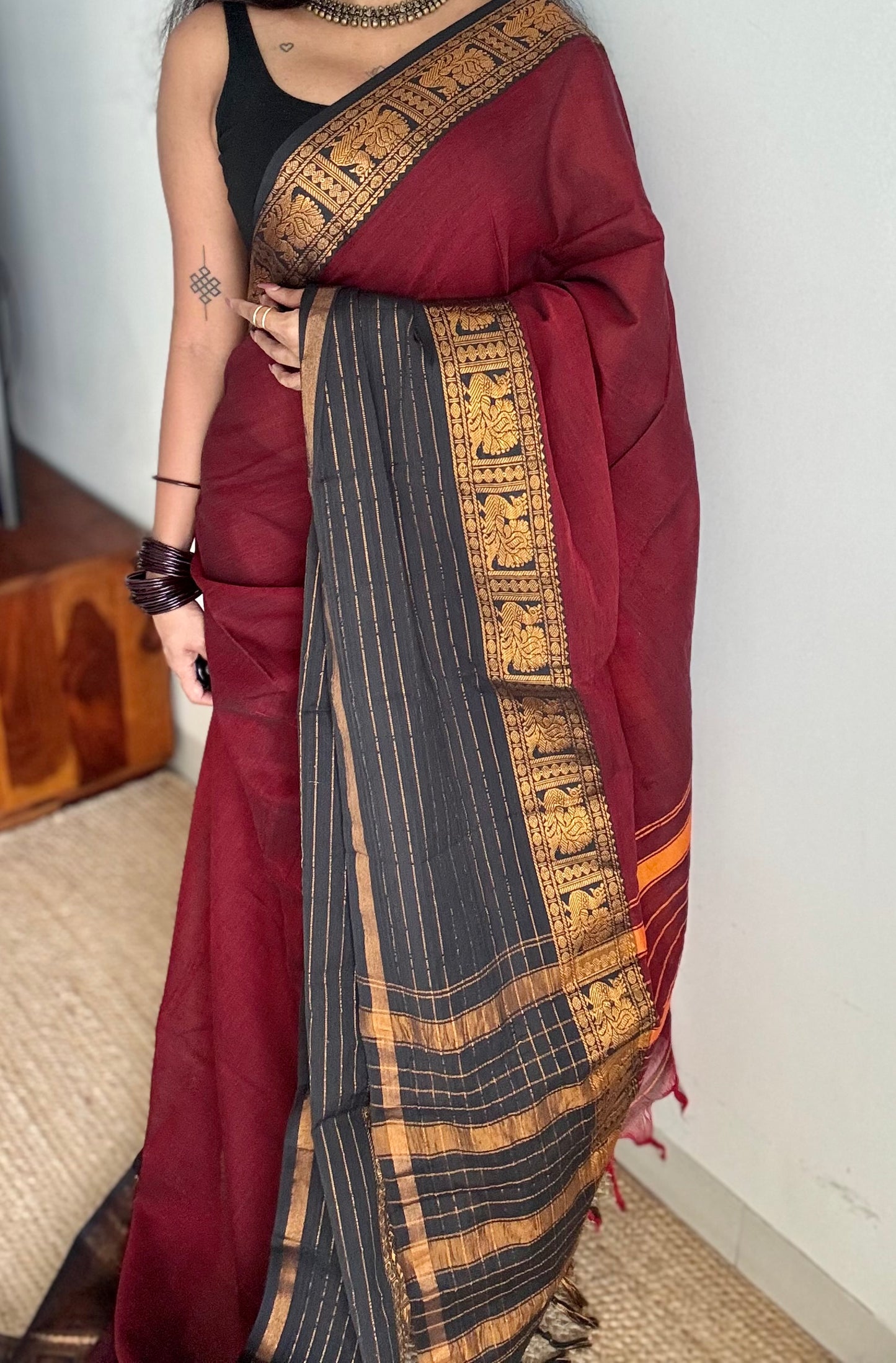 Maroon with black border, narayanpet soft cotton saree - YCWOTDAUG08