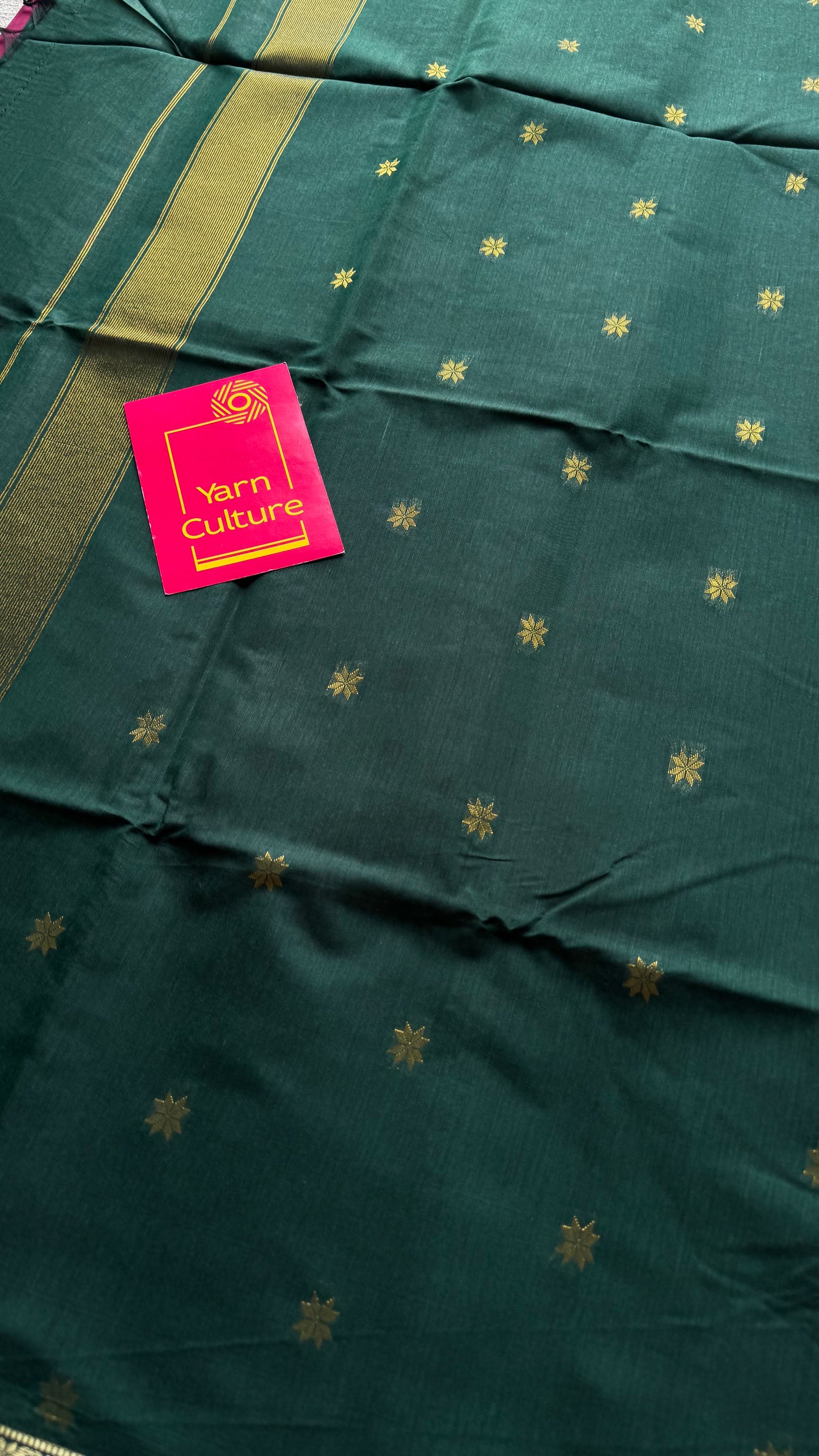 Berry pink with green, gold buttas, semi maheshwari cotton silk - YCCOTNFEJUSM04