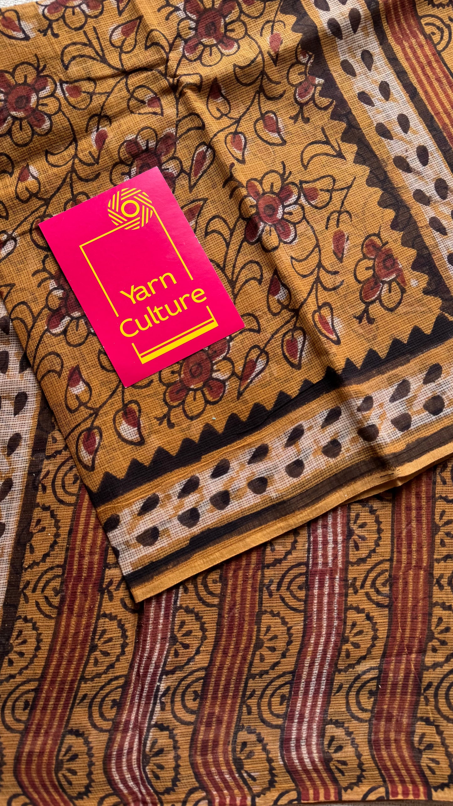 Orange Drama - light orange with brown floral kota doria saree - YCTORKDAP03