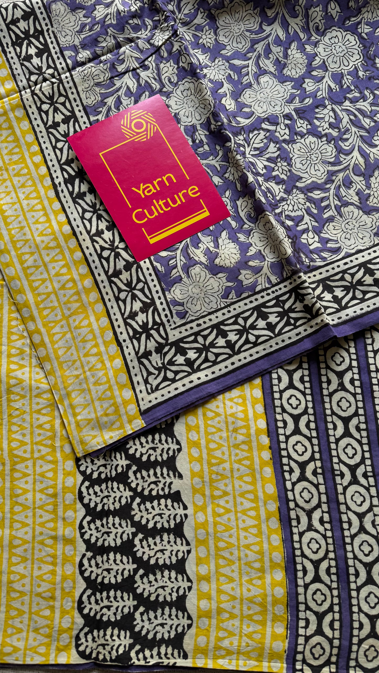 Purple with off white floral motifs, block printed soft cotton saree - YCTORCMA20