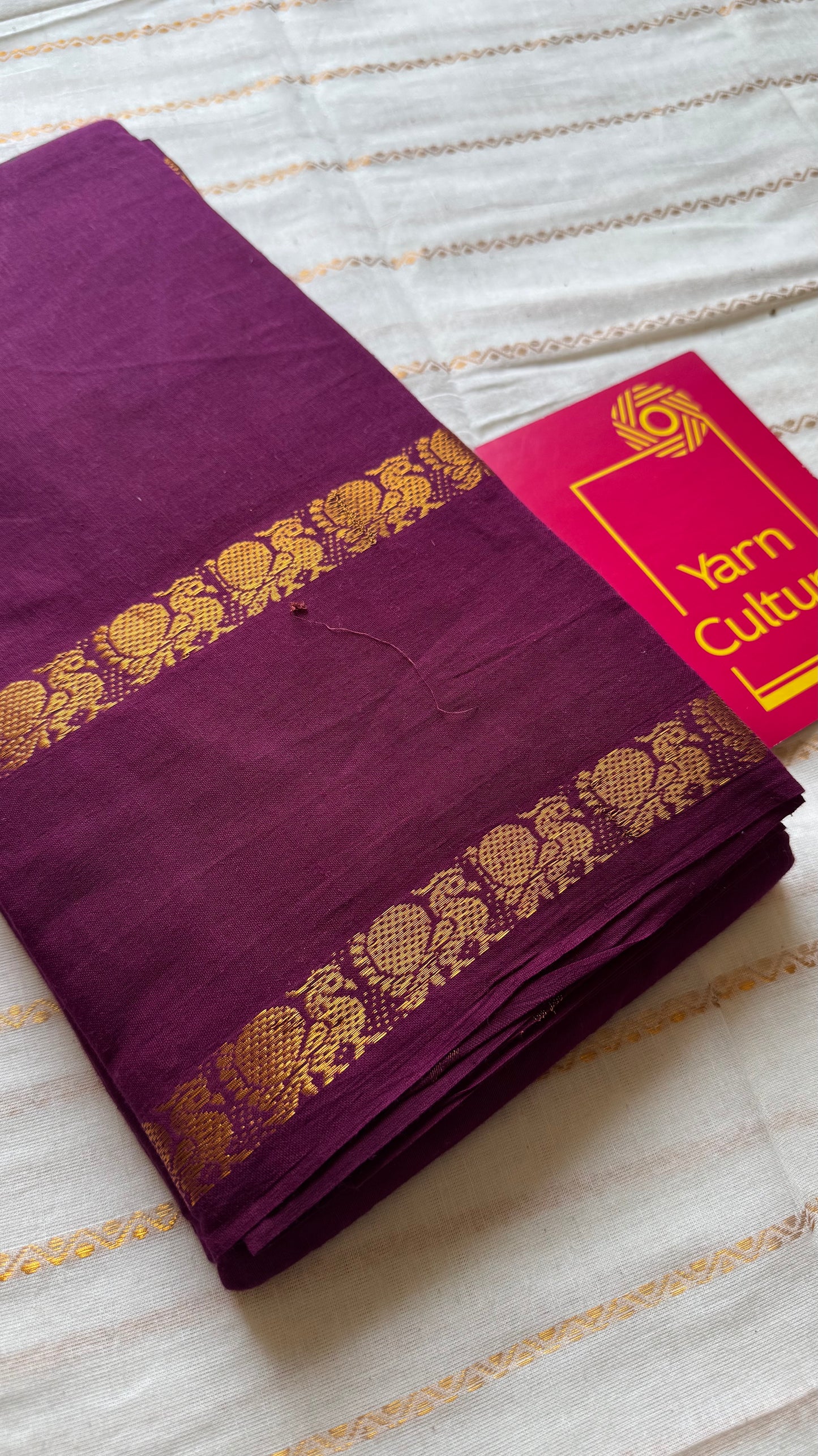 Dark purple pink (vadamalli) rettaipettu peacock double bordered, kattuchayam dyed madurai cotton saree  - YCCOTNMSAP210