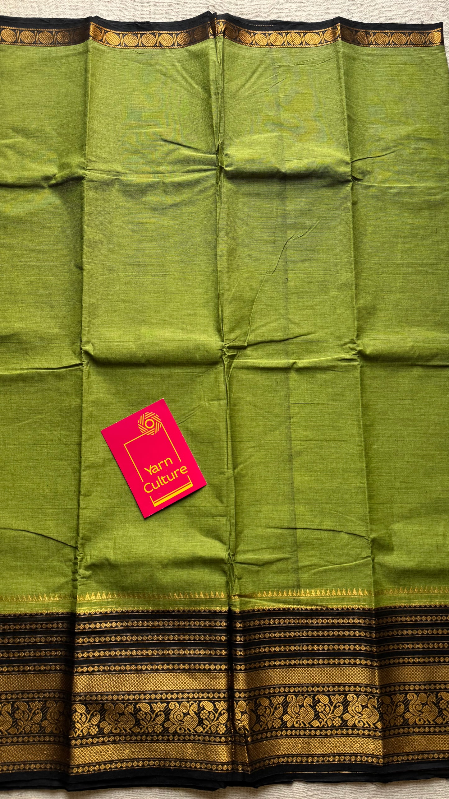 Light green with black wide contrast border, kanchi cotton - YCCOTNKCDE84
