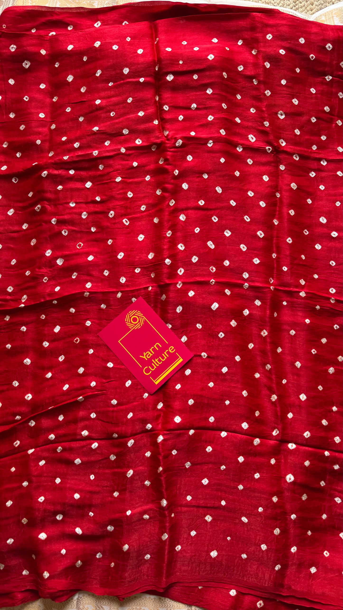 Red, crushed bandhej pure modal silk saree with lagdi patta zari pallu - YCTOKBM335