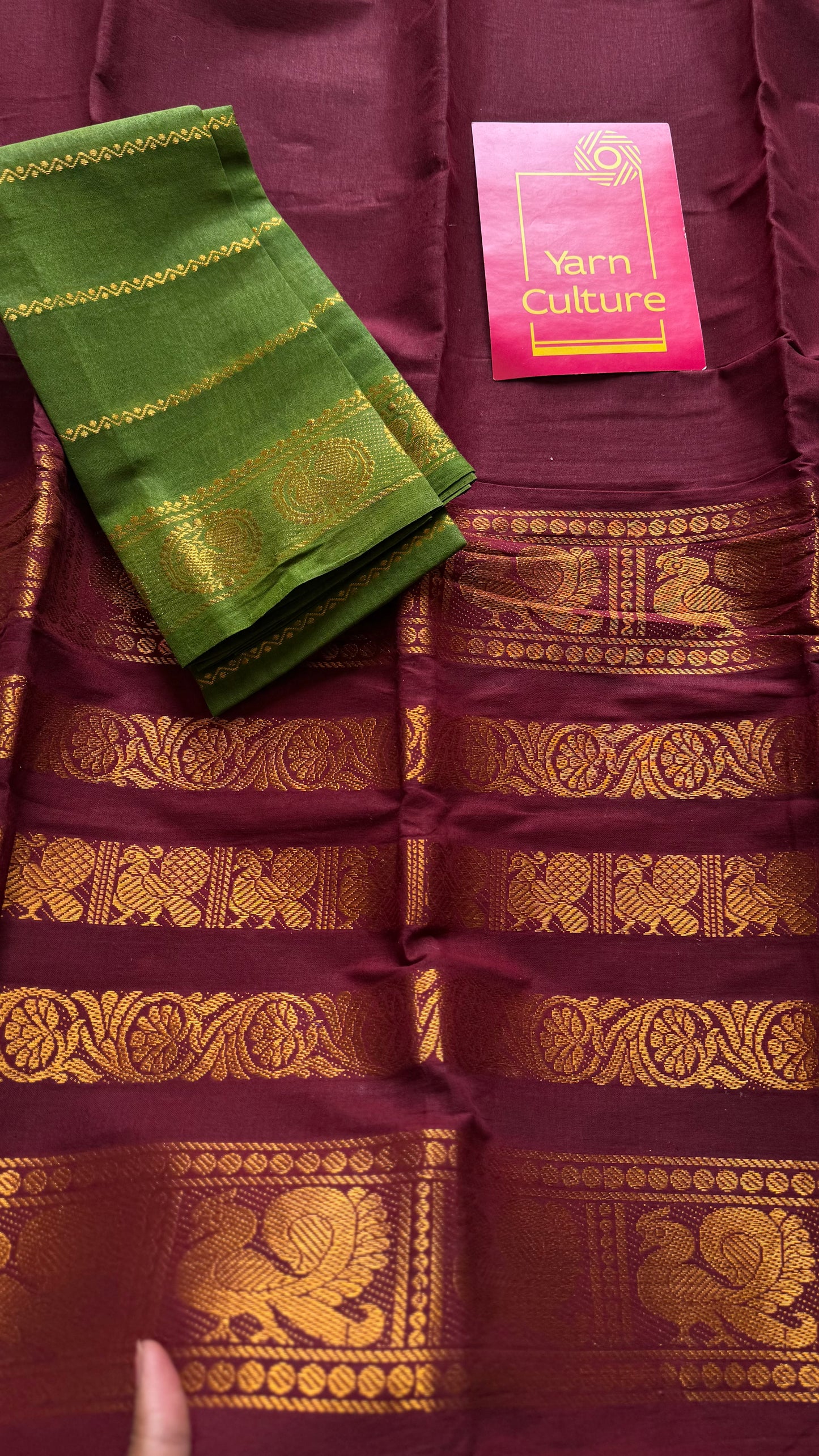Maroon long border sungudi, kattuchayam dyed madurai cotton - YCCOTNMSAP131