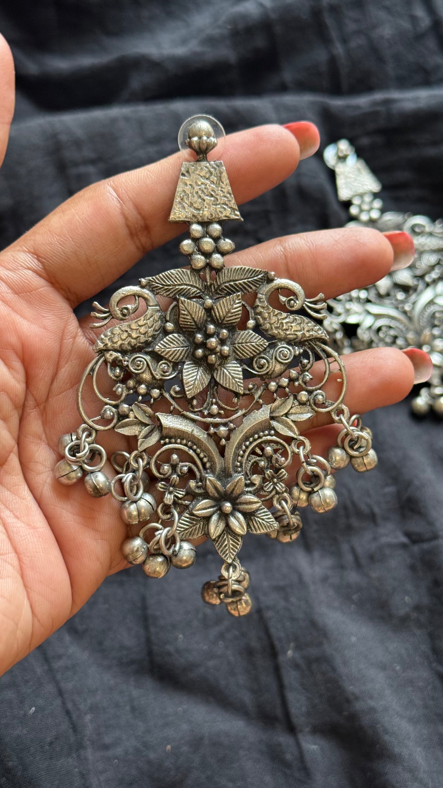 Lightweight oxidised silver dangle earrings - YCOSEJ700