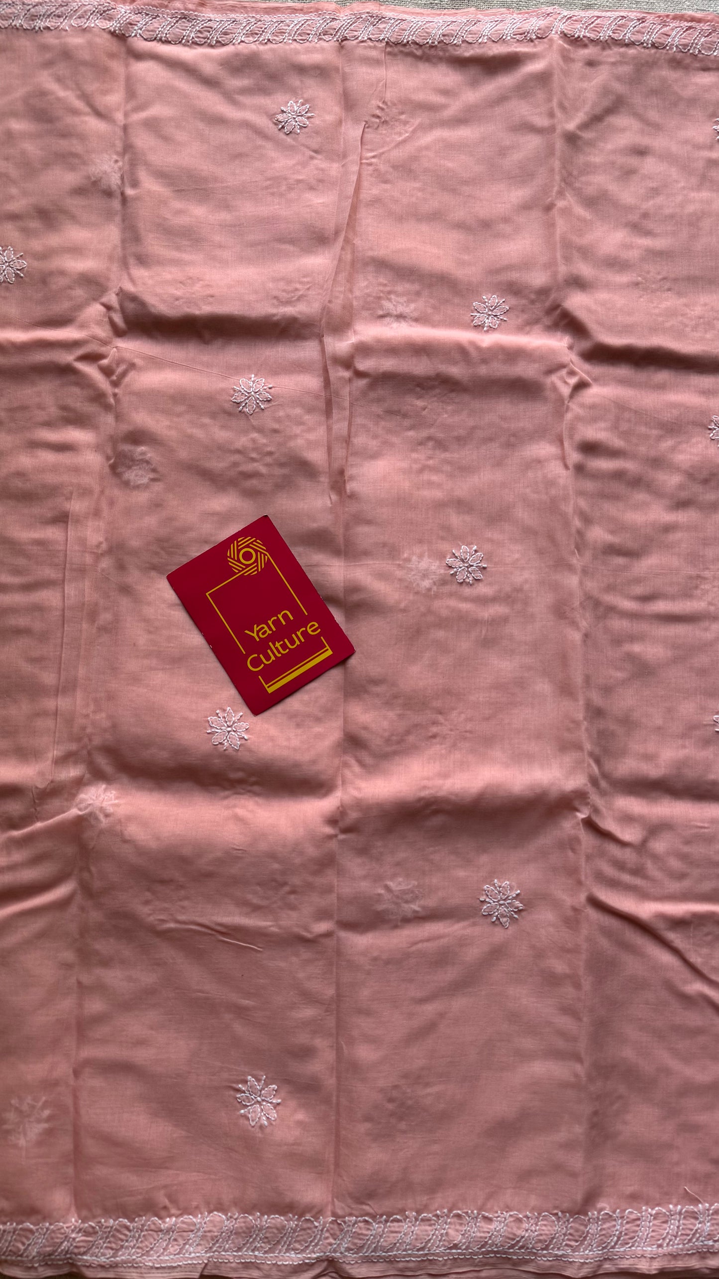 Noor - light peach hand-embroidered chikankari cotton saree - YCLCKFE426