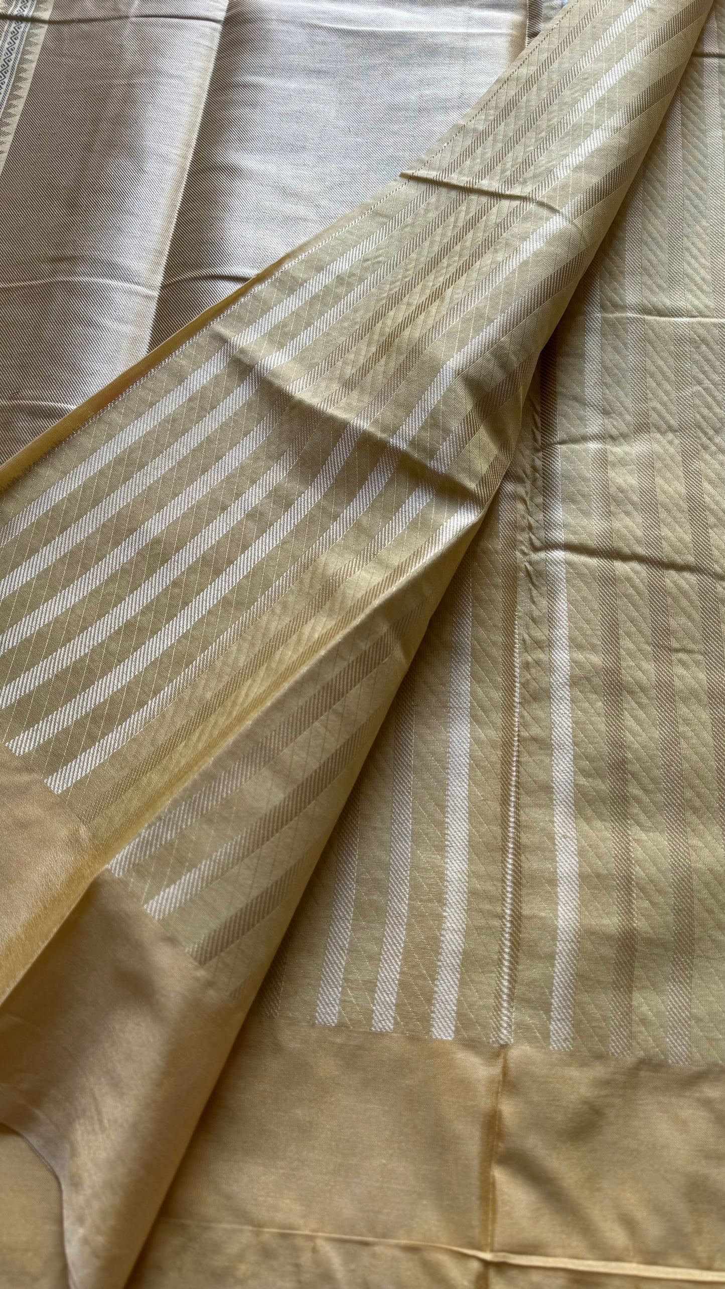 Cream with gold and silver floral buttas, Banarasi semi-crepe silk - YCDESE48