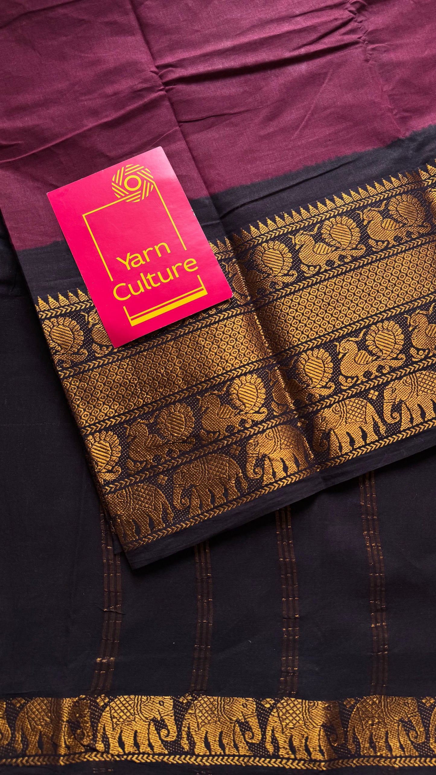 Maroon long border sungudi saree with black contrast, kattuchayam dyed madurai cotton - YCCOTNMA253