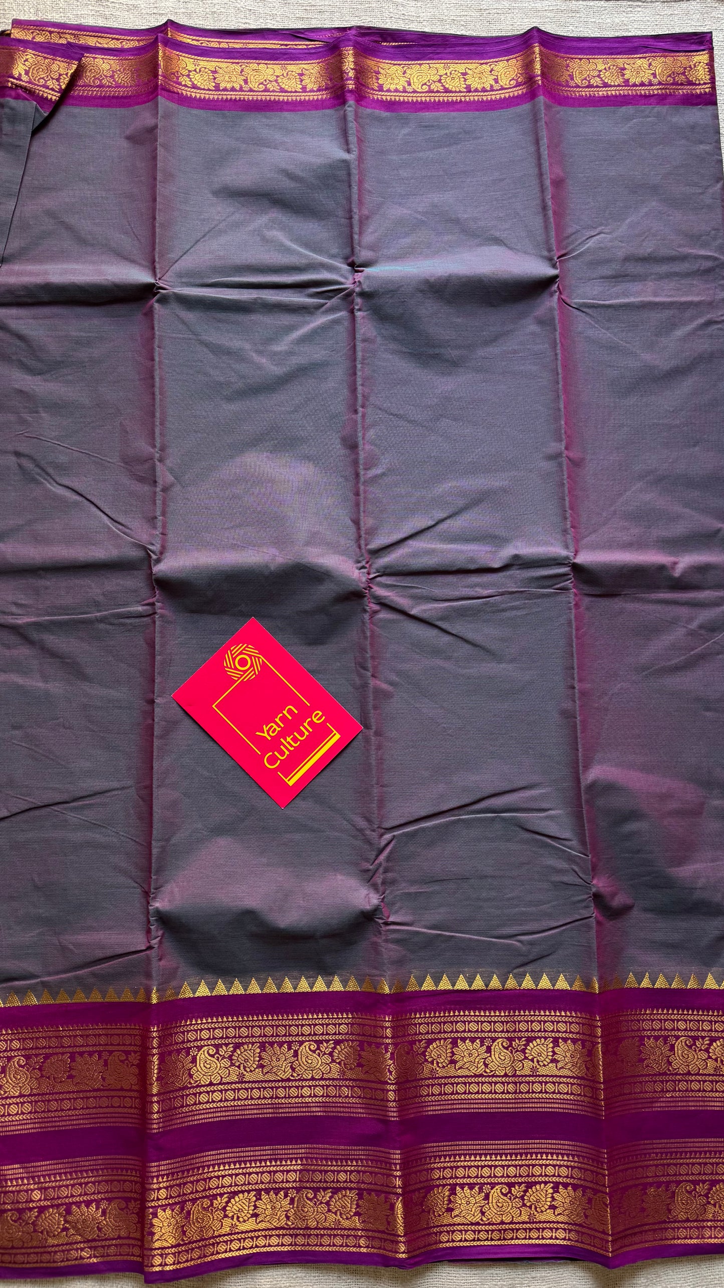 Dual tone grey with magenta, wide zari border, kanchi cotton - YCCOTNKCJA215