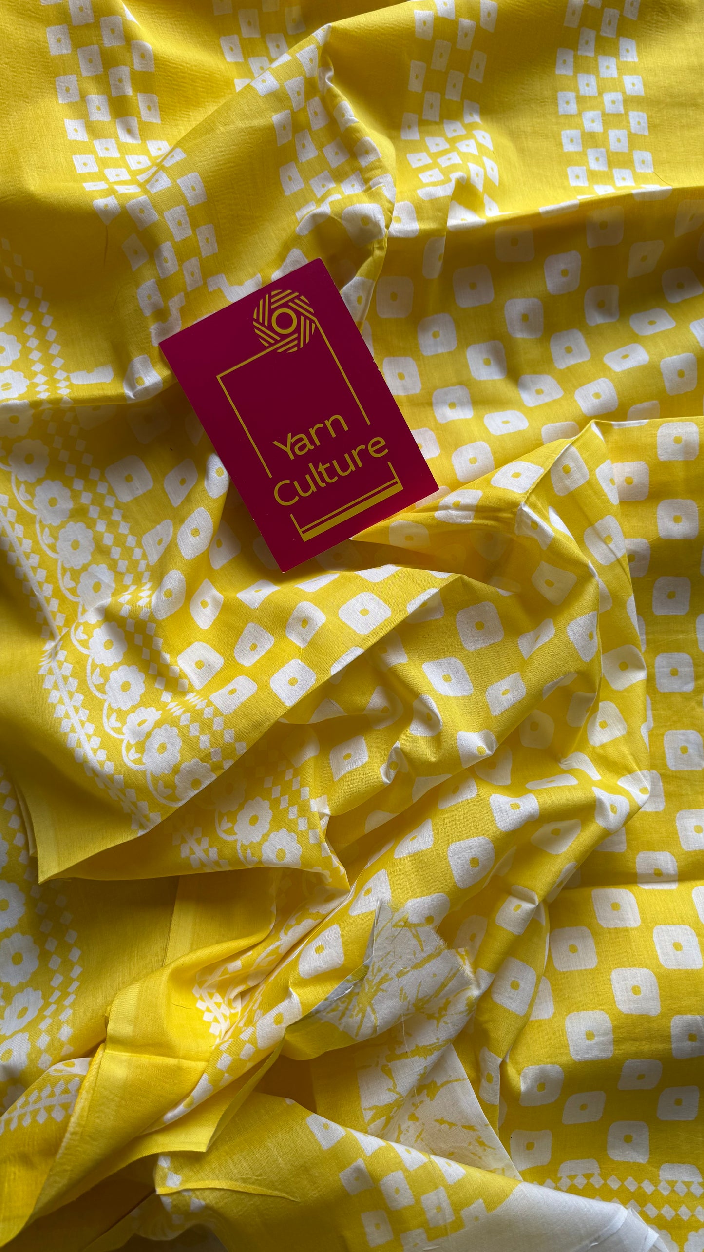 Yellow with white prints, soft cotton saree - YCTORCMA03