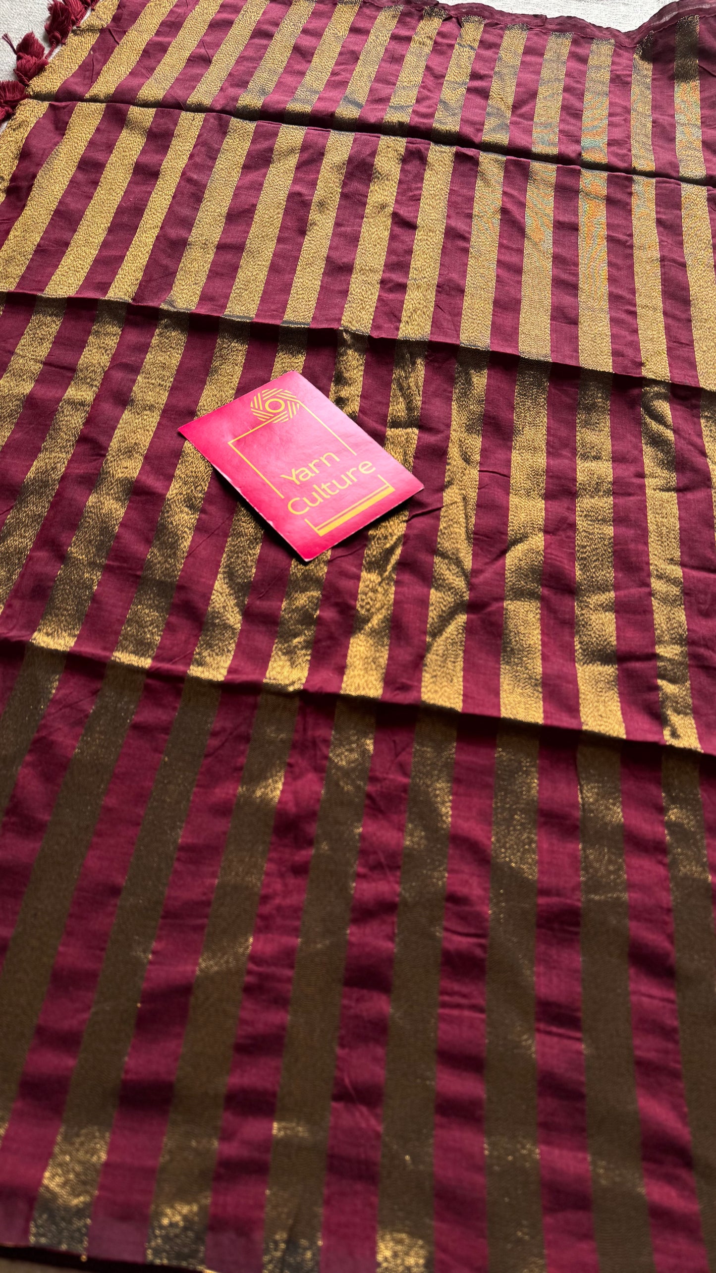 Maroon khadi with antique gold pallu - YCBCKZPSE05