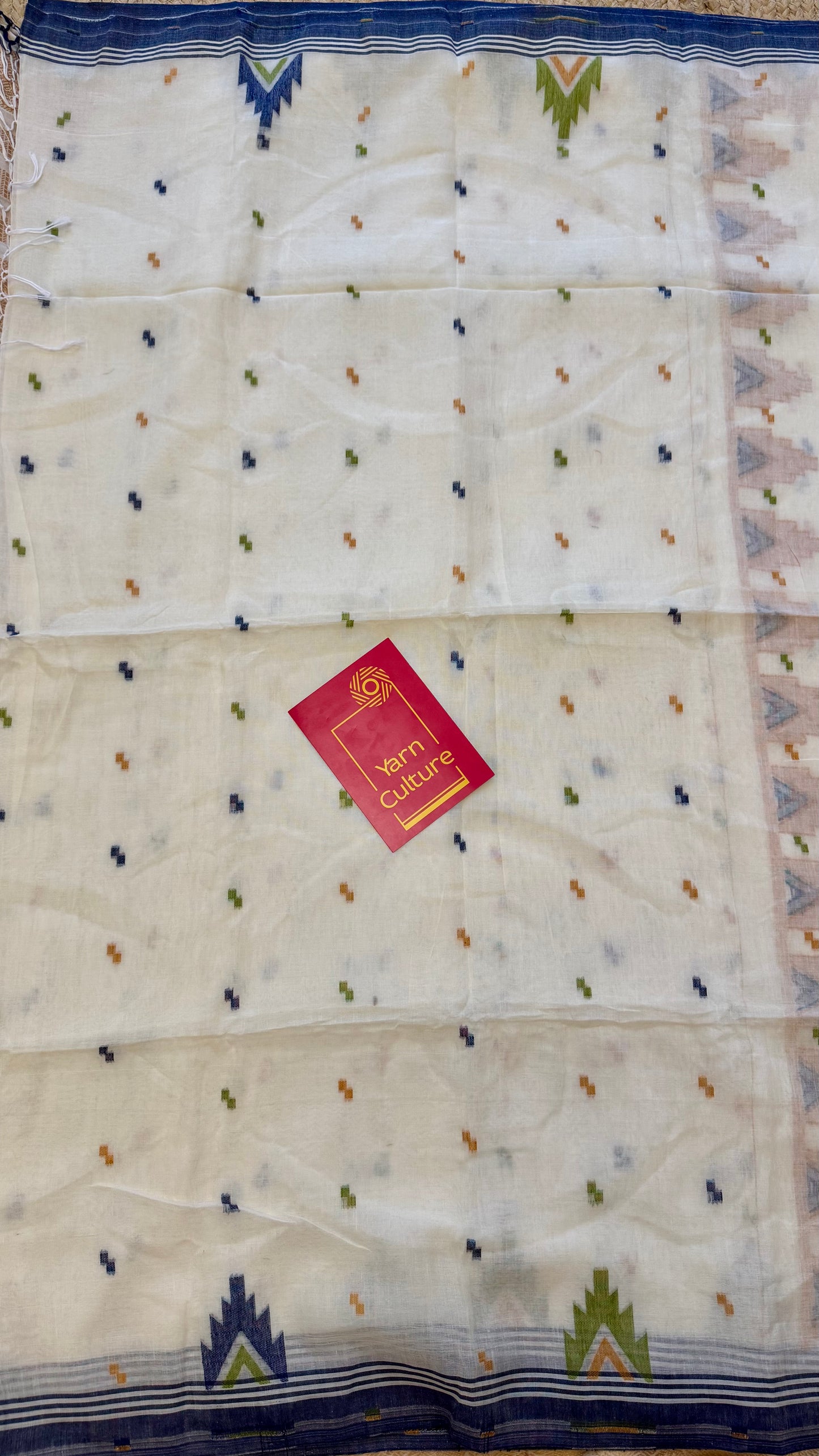 Ivory soft cotton saree, jamdani bird work - YCIEON38