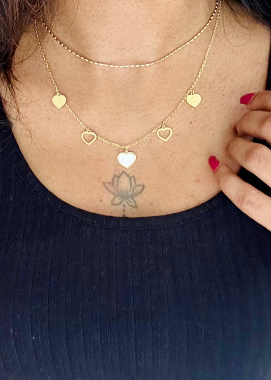 Gold plated double layered chain, heart pendants - YCGPC410