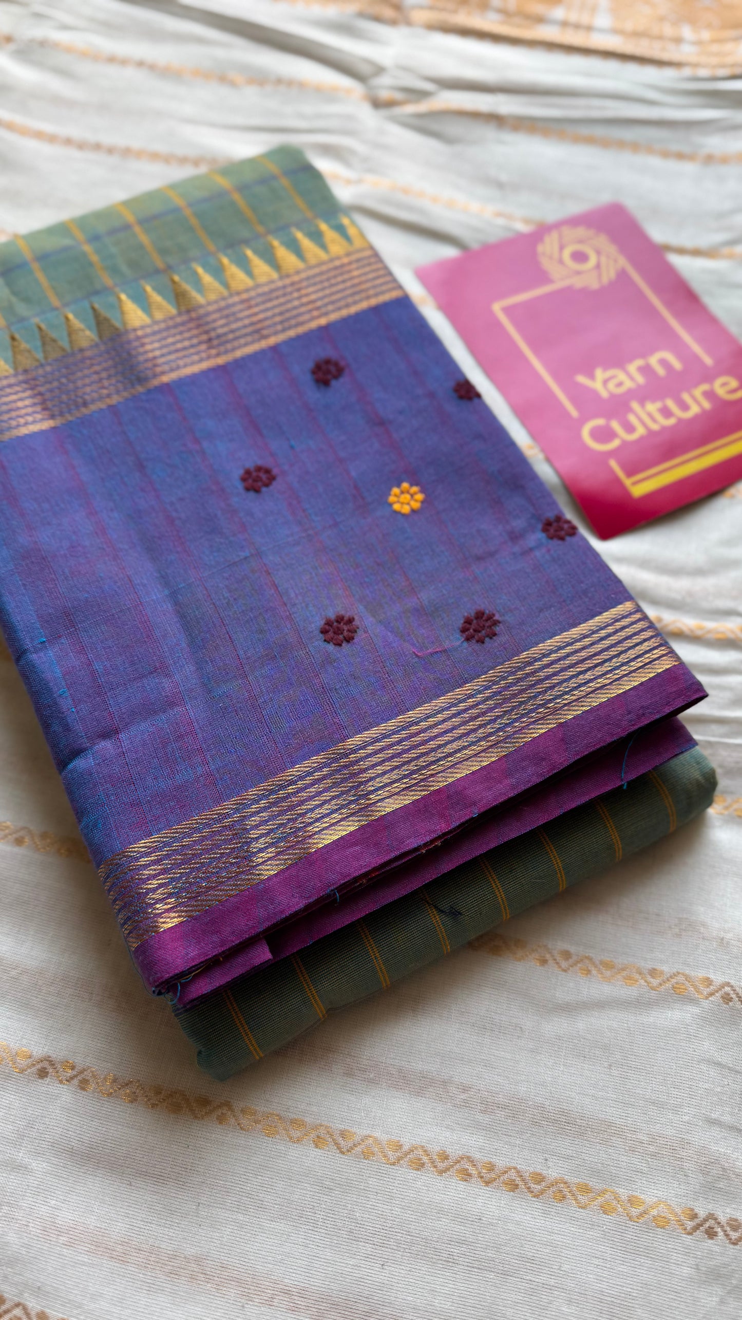 Grey and purple contrast, checkered Chettinad cotton saree - YCCOTNMA270
