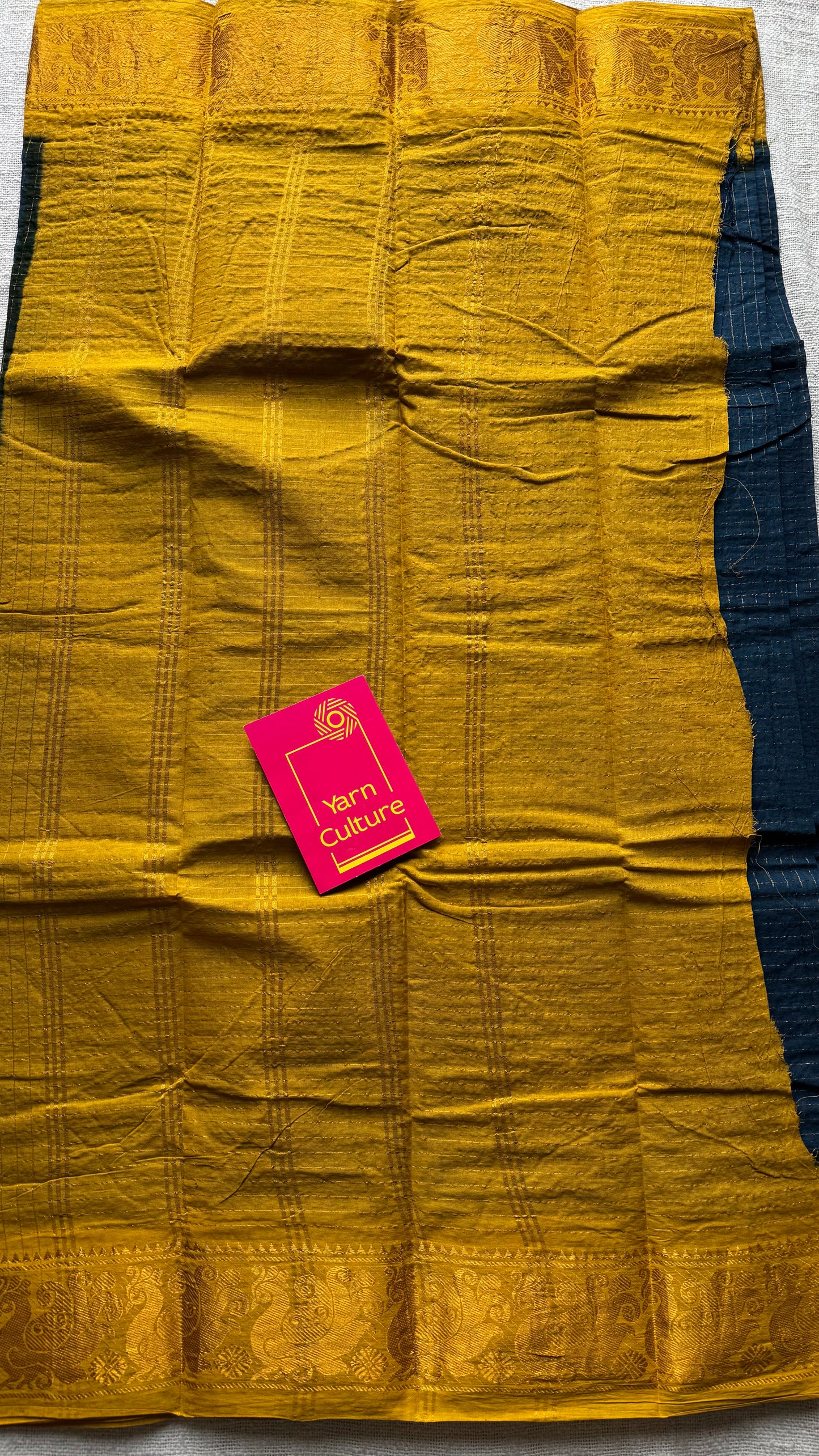 Dark teal with turmeric yellow, checkered with zari border, sungudi cotton - YCCOTNSUDE48