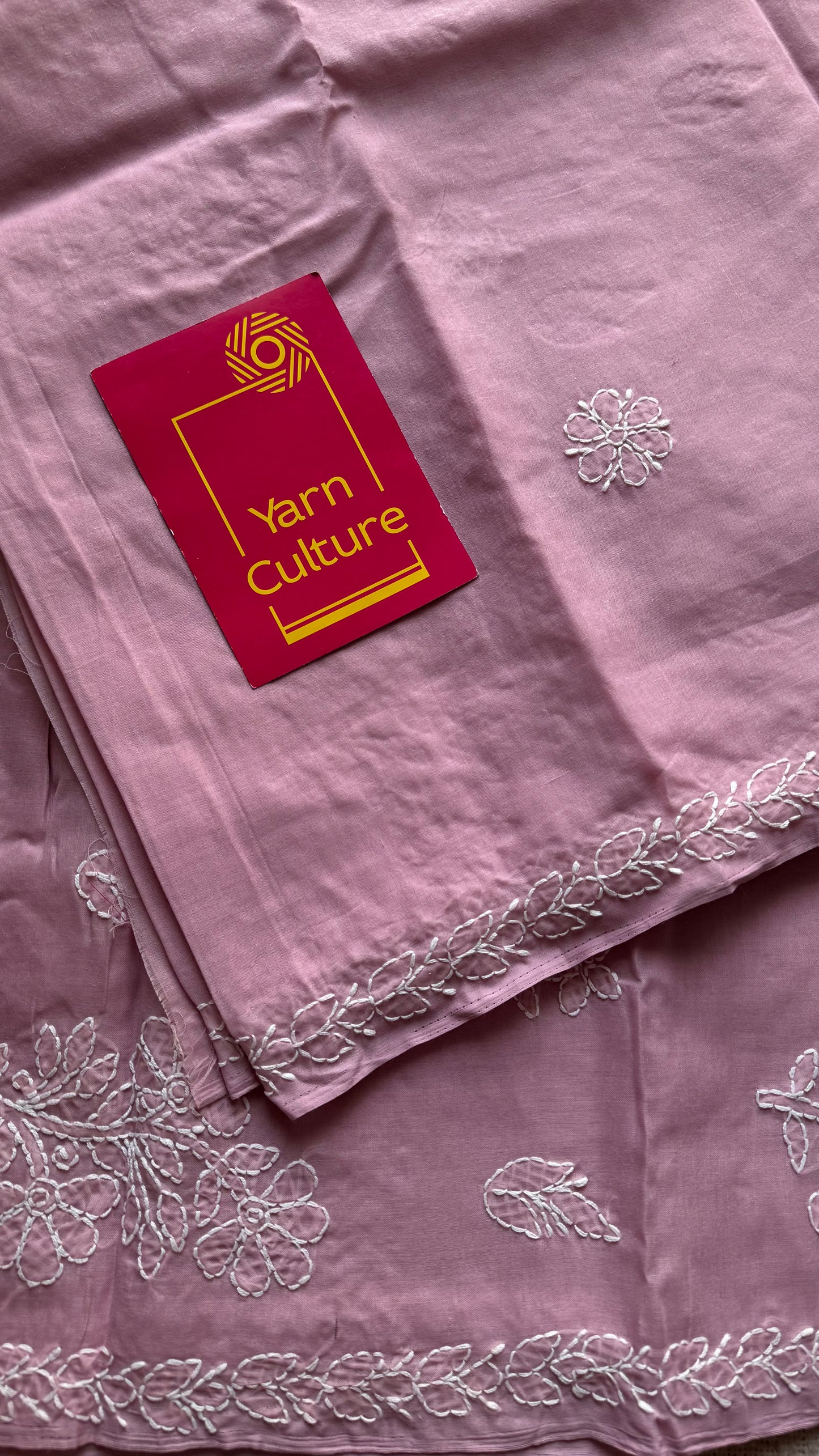 Sahar - light mauve hand-embroidered chikankari cotton saree - YCLCKFE418