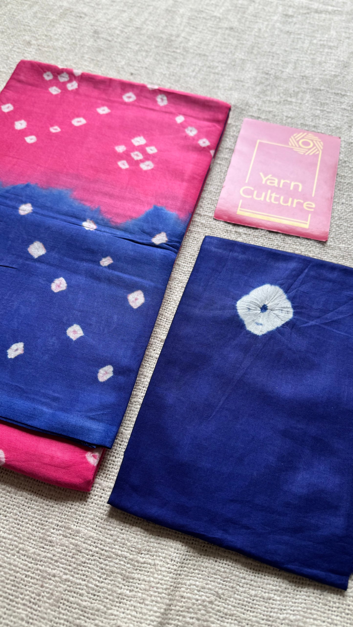 Peach pink with blue Sungudi/Bandhani, soft cotton - YCCOTNSEMS75