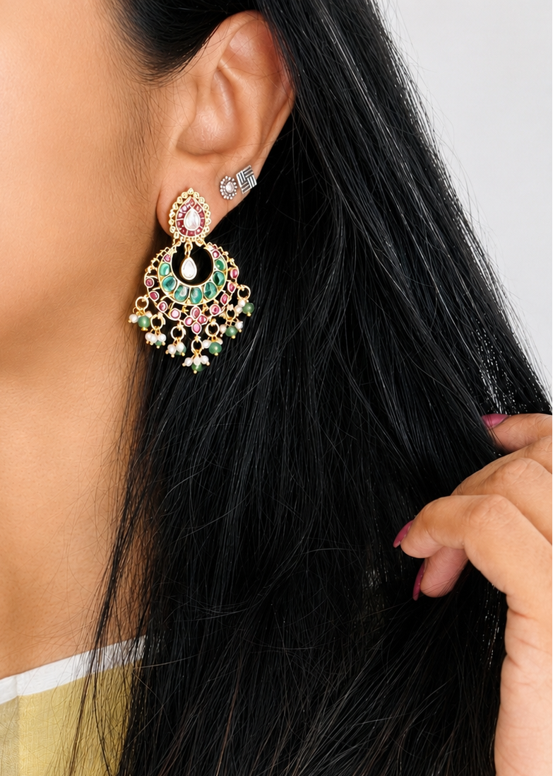 Chandbali ruby green dangler earring - YCGPER824