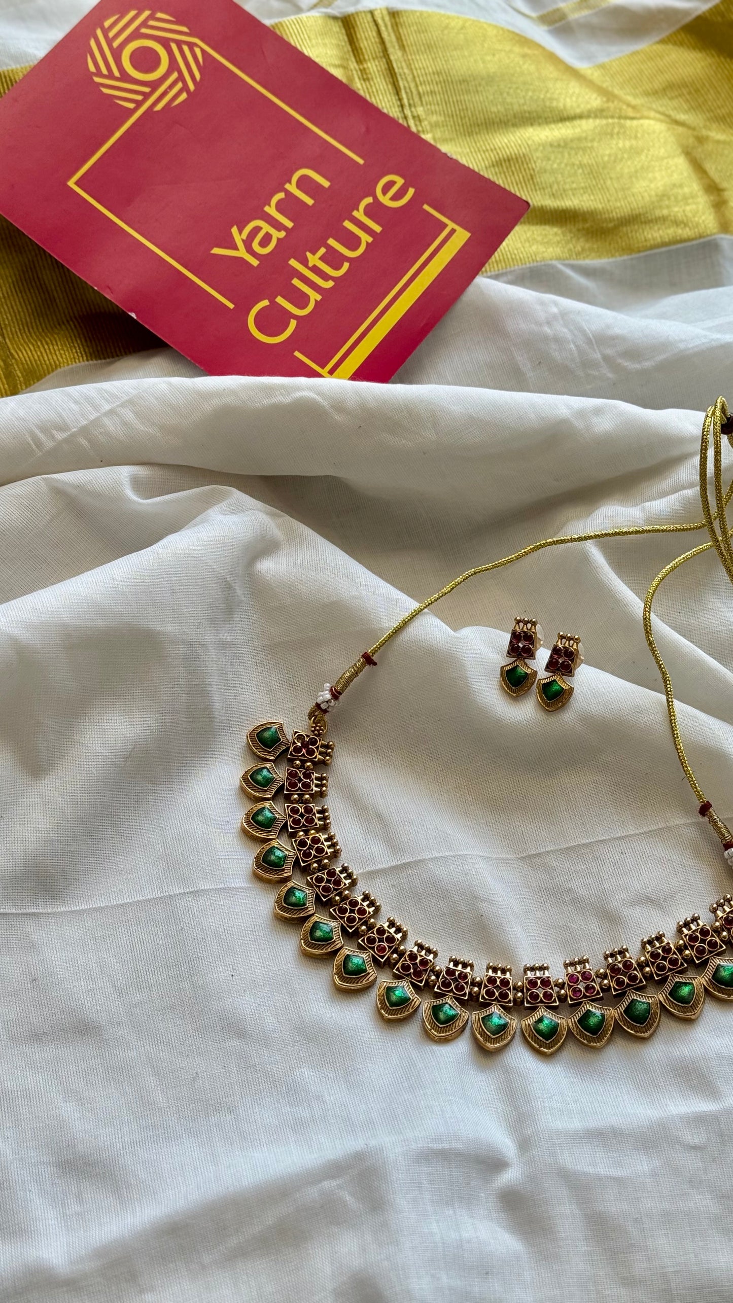 Green palakka neckpiece with earrings - YCGPNP633