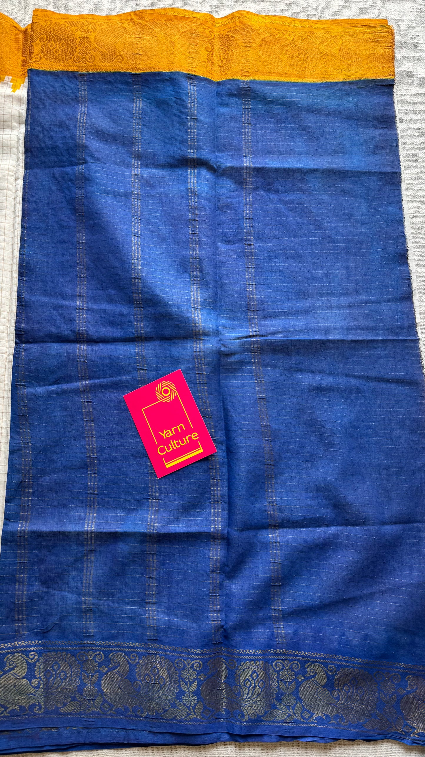 Sungudi cotton checks, ivory gold base, yellow and blue border, soft cotton - YCCOTNGJJA166