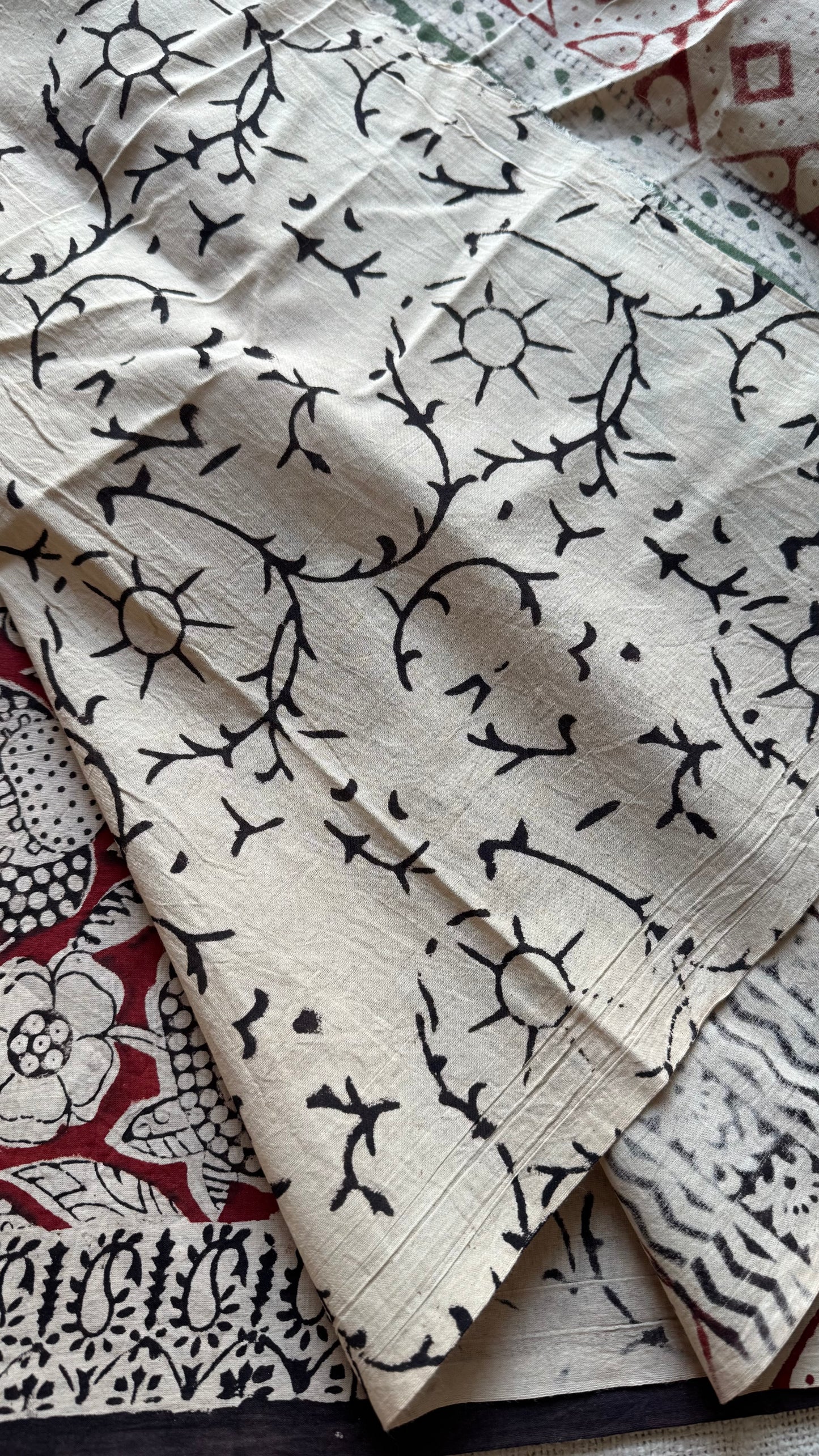 Kesar - a warm red with floral motifs, block print, soft cotton - YCWOTDNOBP90