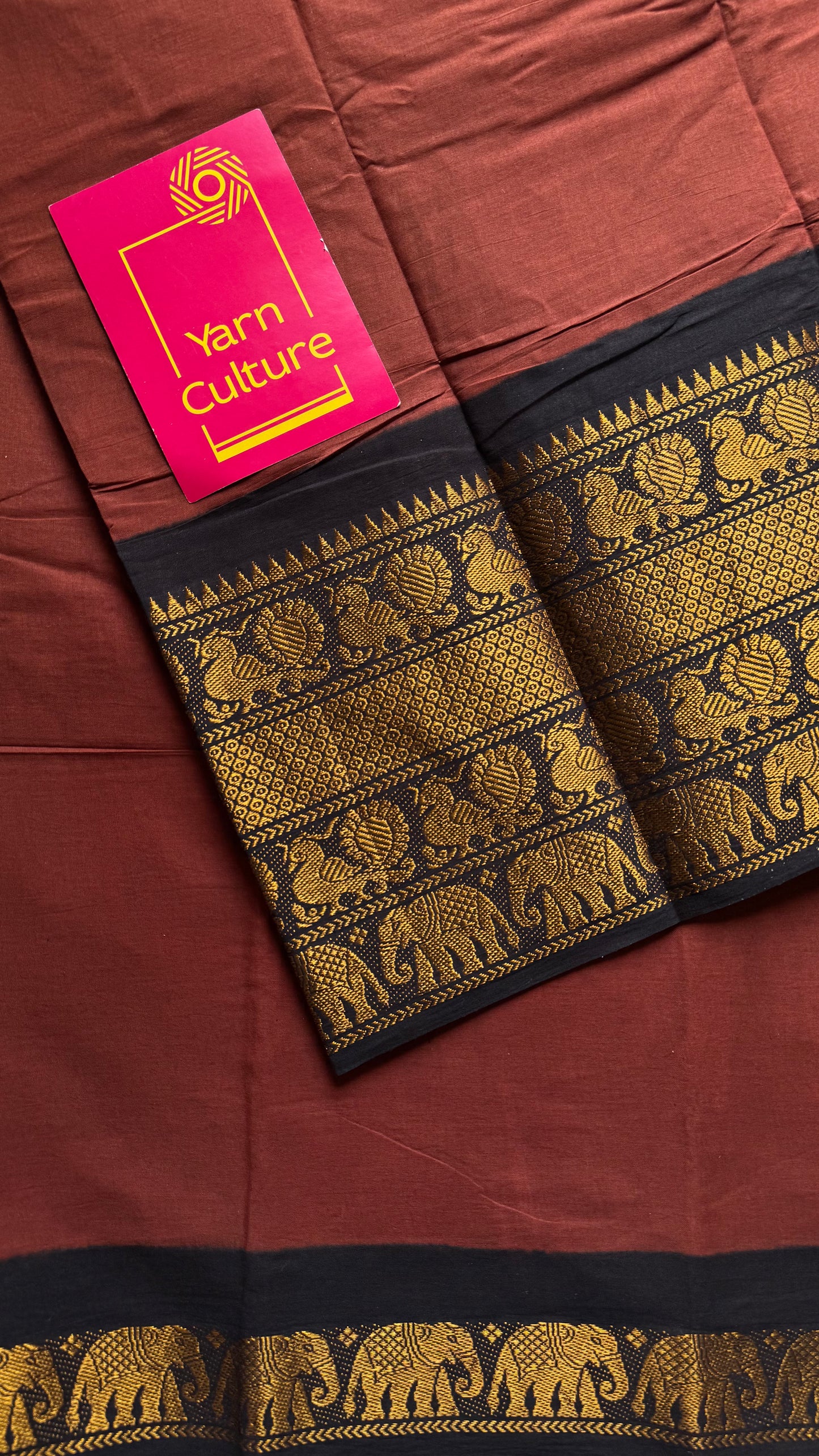Brown long border sungudi with black contrast, kattuchayam dyed madurai cotton - YCCOTNMSAP129