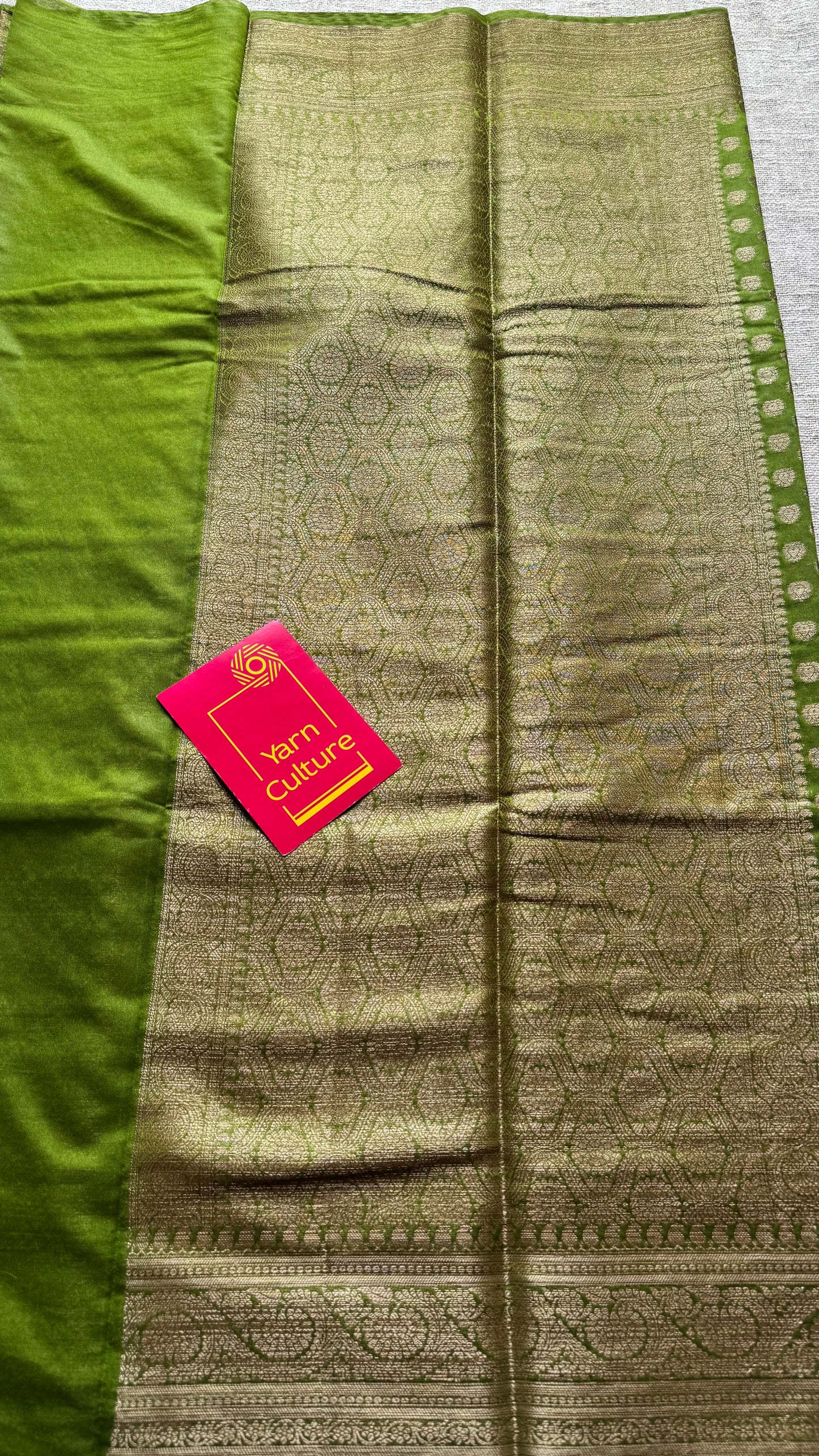 Harita - Olive green, antique gold zari, Banarasi semi georgette - YCBLFEGAGZ18