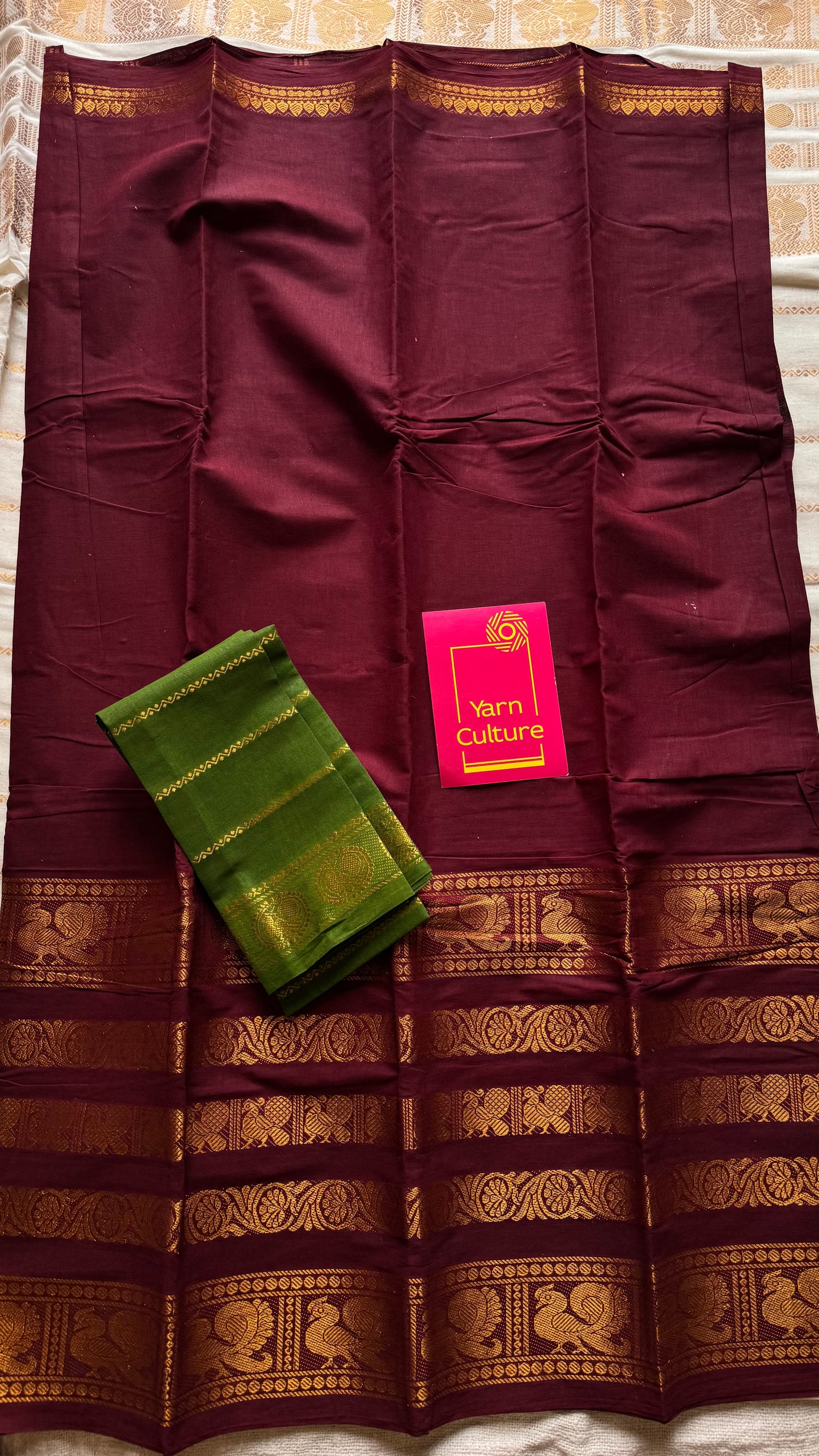 Maroon long border sungudi, kattuchayam dyed madurai cotton - YCCOTNMSAP131