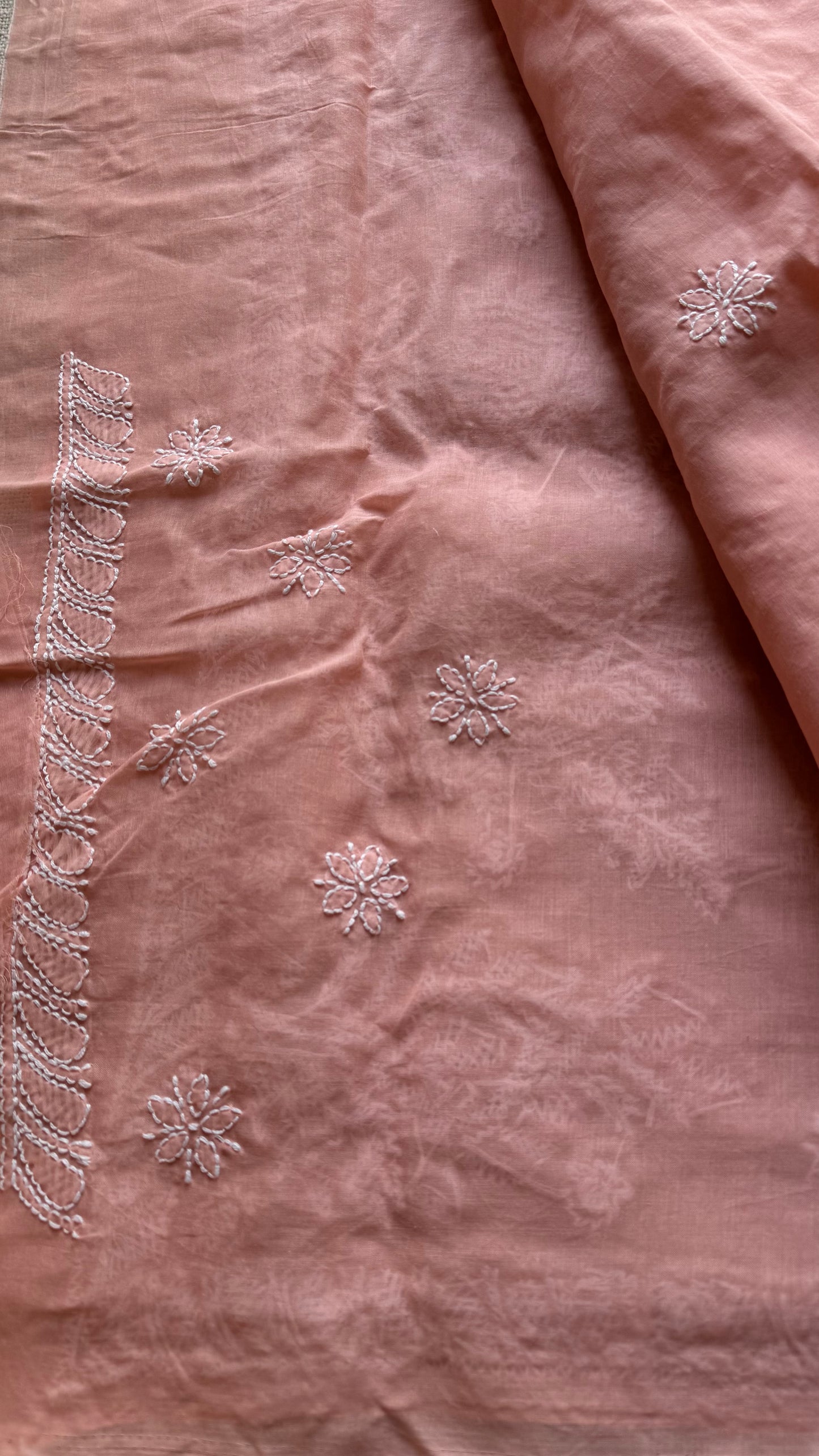 Noor - light peach hand-embroidered chikankari cotton saree - YCLCKFE426