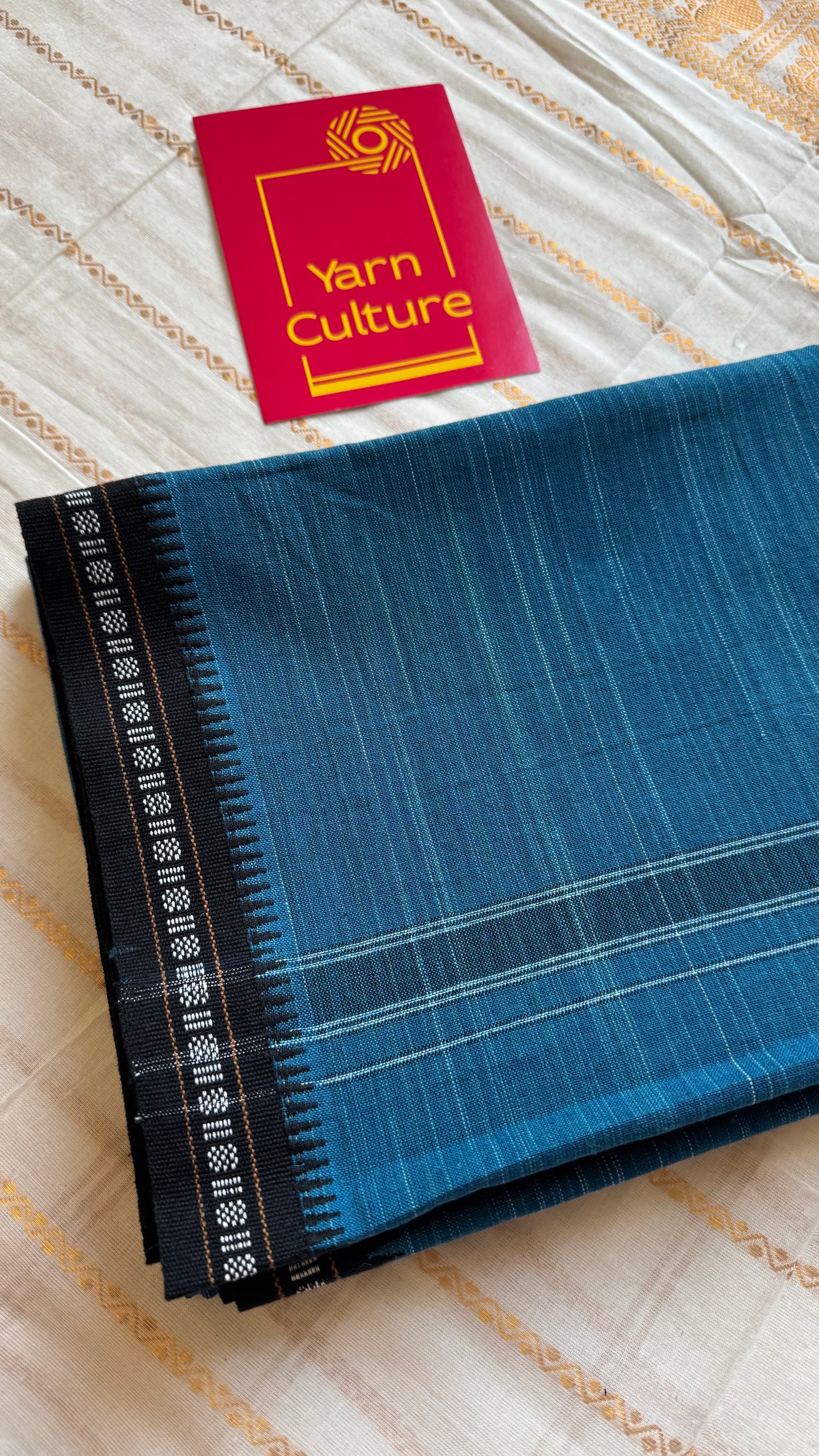 Blue Single Mundu with Black Kuppadam Border | Soft Cotton Men's Dhoti - YCSEIE183