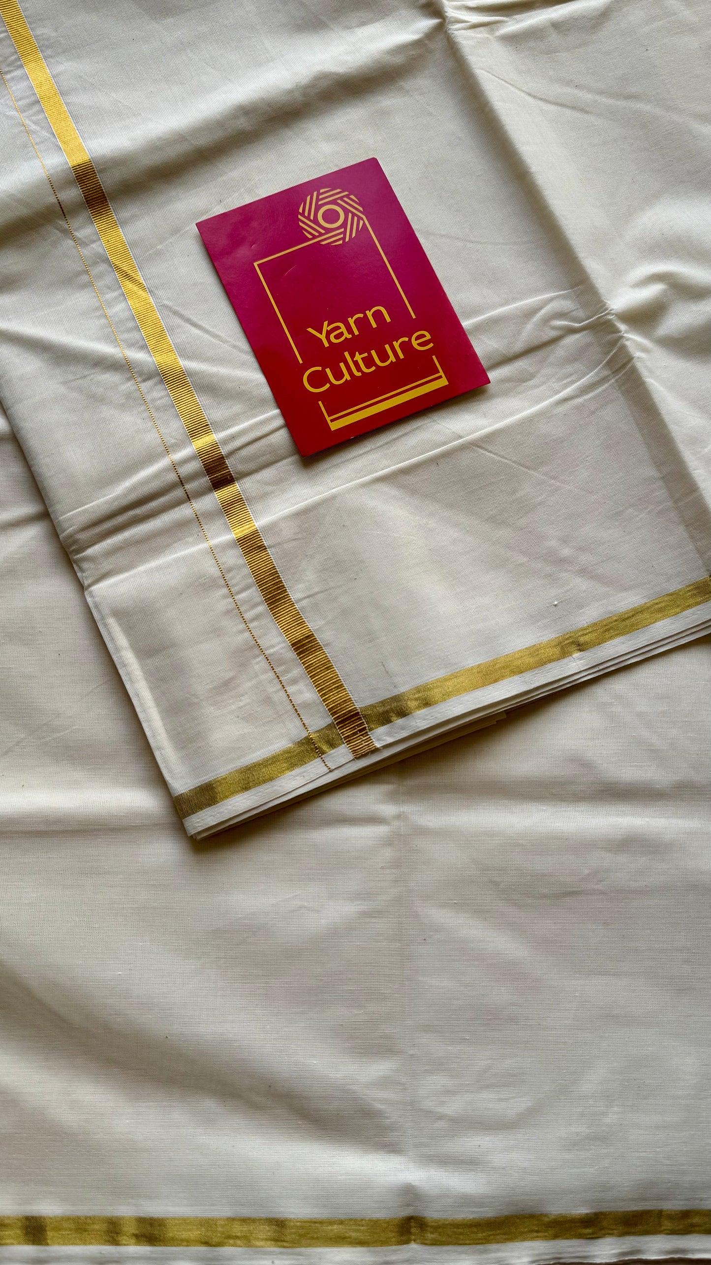 Ivory and gold soft cotton kasavu saree, thin gold border - YCIEON69
