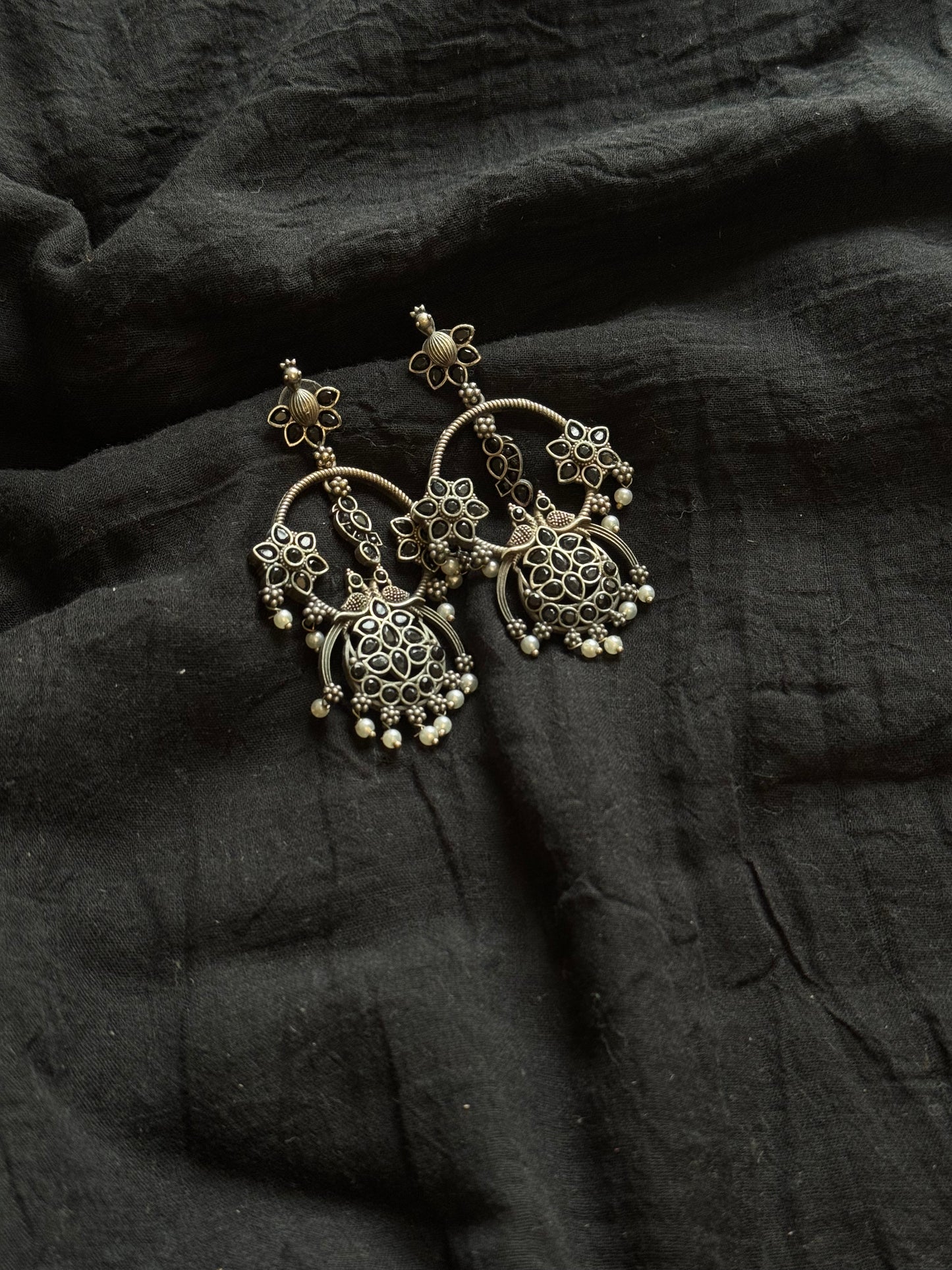 Peacock dangler earring with black stones - YCOSED596