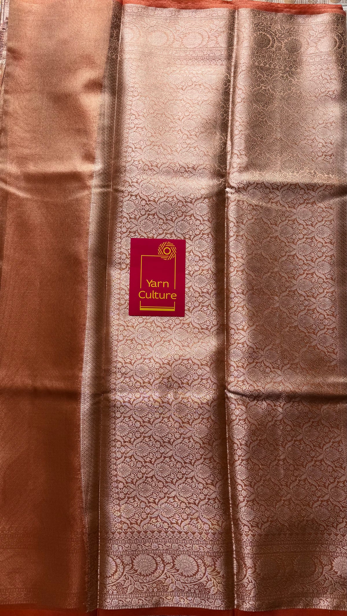 Orange tissue Banarasi saree with zari border - YCBLTOC87