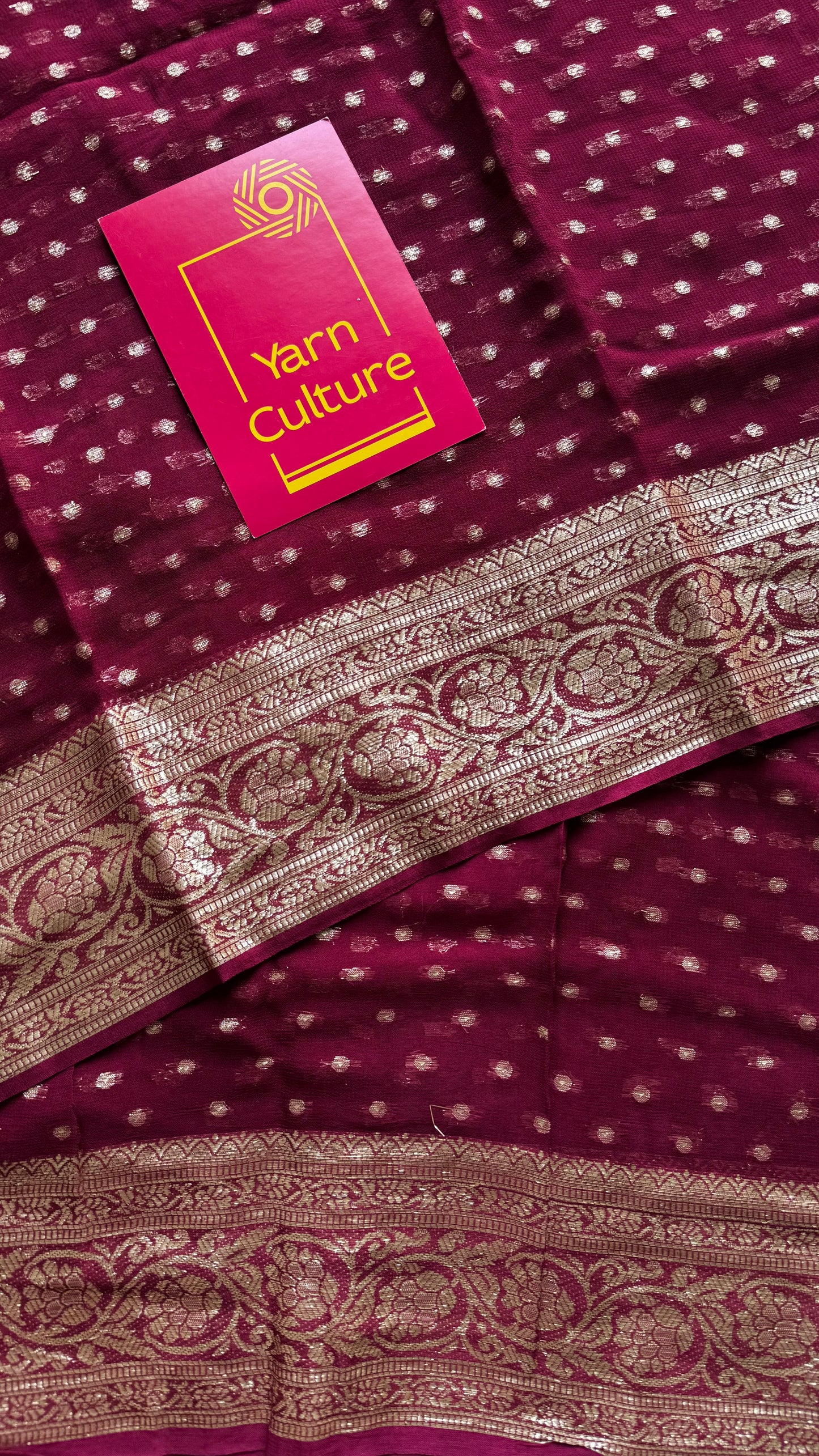 Ruby red viscose georgette saree with zari motifs - YCDOSFE203