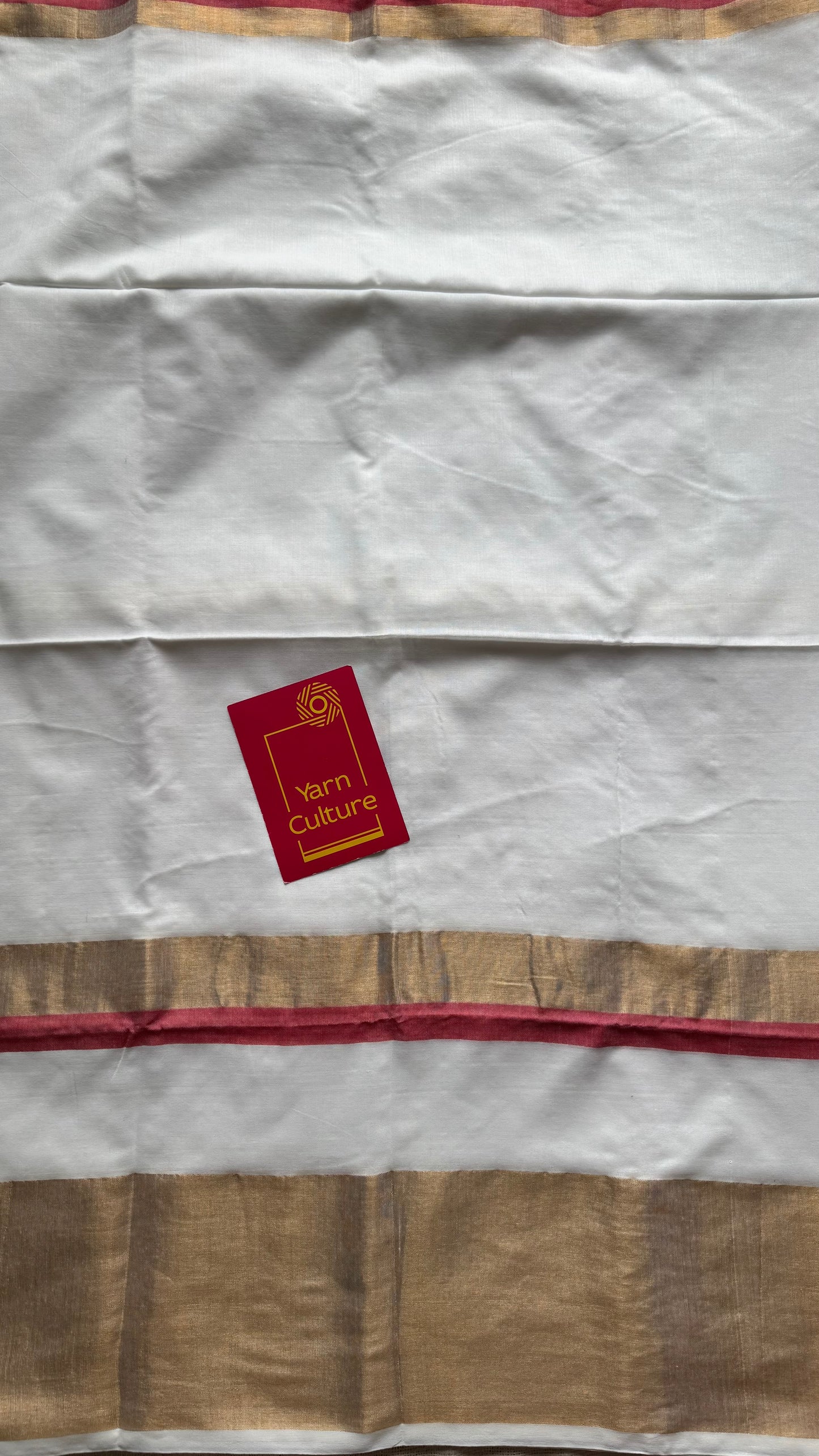 White with gold zari border, soft cotton - YCBCDP12