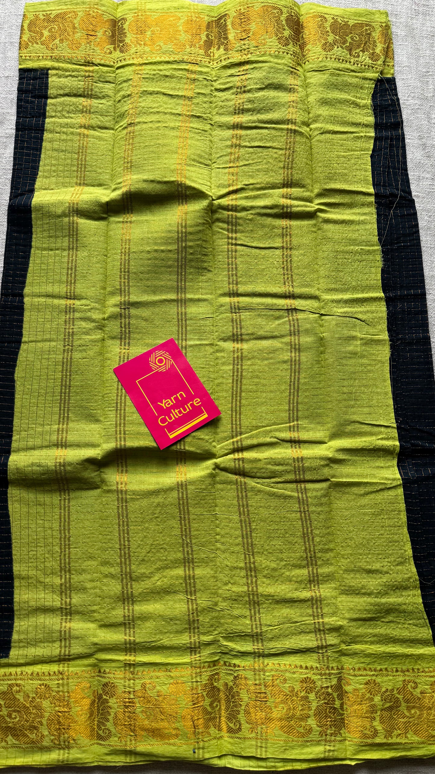 Black with lime green checkered sungudi, madurai cotton - YCCOTNSUDE44